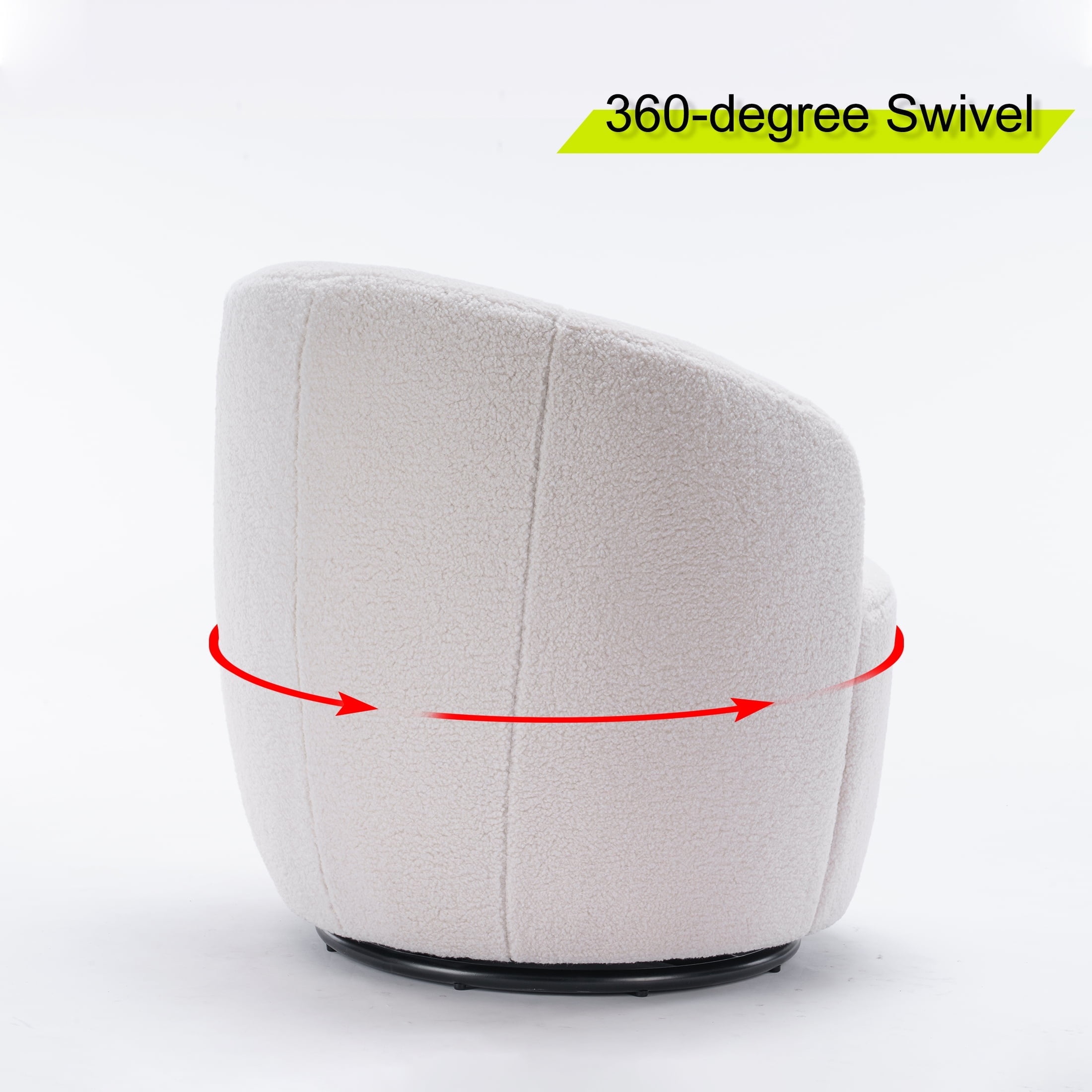 PORKISS Swivel Accent Chair, Armchair with Teddy Fabric, Barrel Chair with Black Powder Coating Metal Ring for Living Room, Bedroom, Ivory White - Image 4