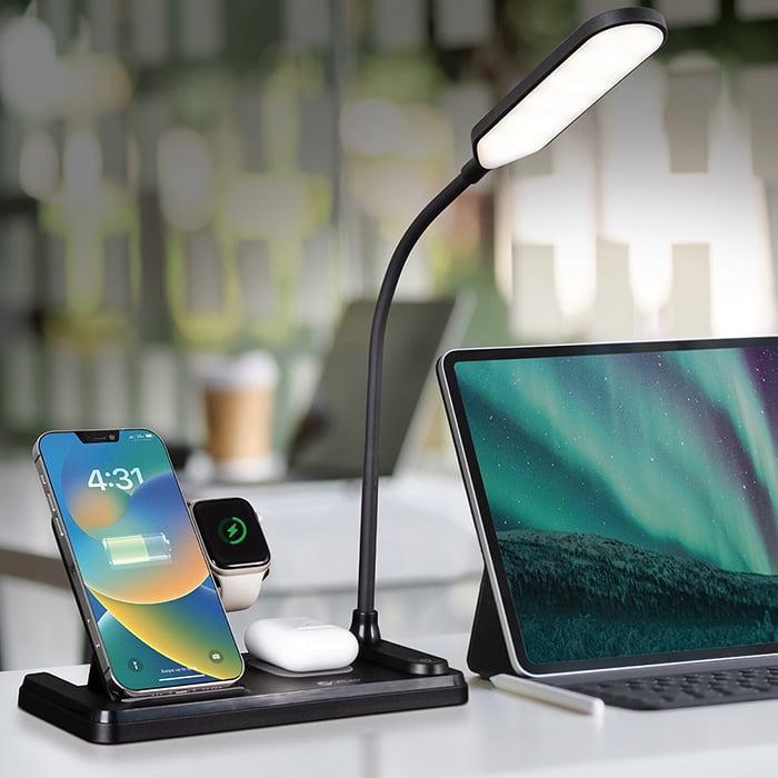 OttLite LED Desk Light with Multi-Device Charging Station, Black - Image 2