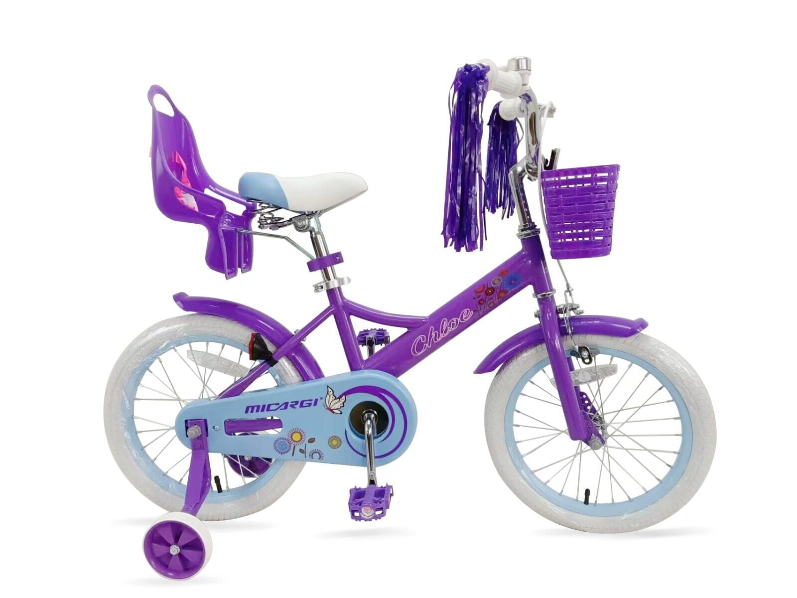 Micargi 16" inch Girl Kids Bike with Basket Girls with Training Wheels 4 5 6 7 Year Princess Toddler Purple - Image 5