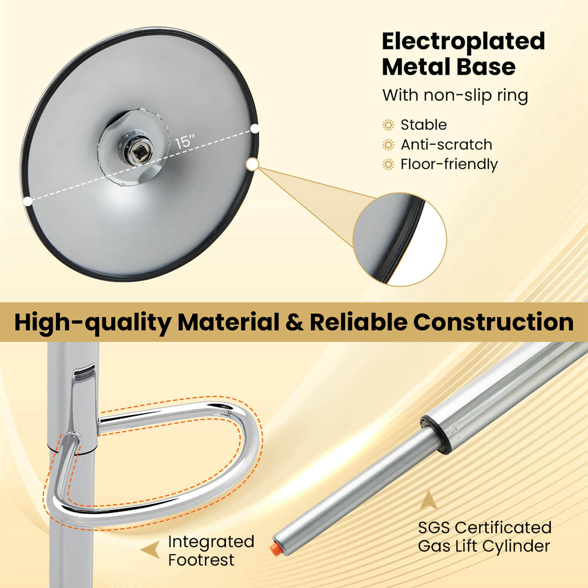 Costway Set of 2 Bar Stools Adjustable PU Leather Barstools Swivel Pub Chairs White - Image 3