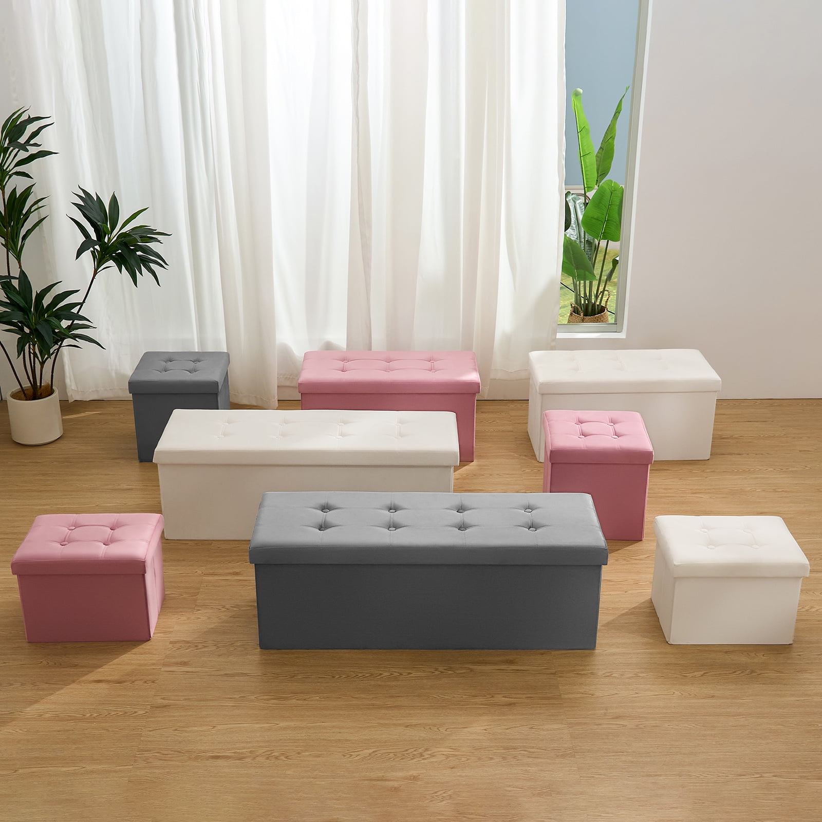 LUSIMO Ottoman with Storage 43" Velvet Storage Bench Folding End of Bed Bench Hold up to 660lb Footstool for Bedroom Living Room, Pink - Image 8