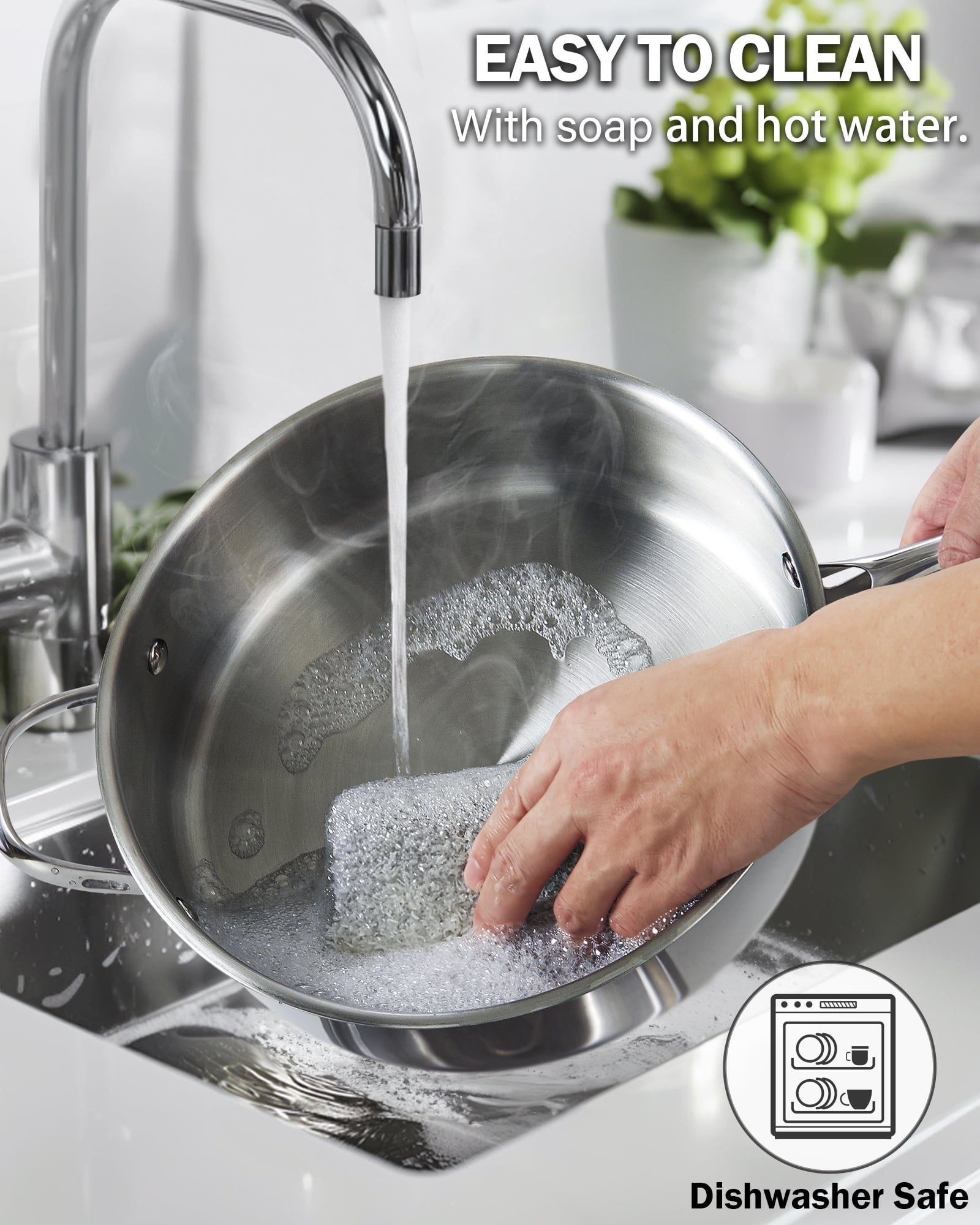 Cooks Standard Multi-Ply Clad Stainless Steel Deep Saute Pan, 4-Quart Jumbo Cooker with Helper Handle, Induction Frying Pan Skillet with Lid Heavy Duty Cookware - Image 7