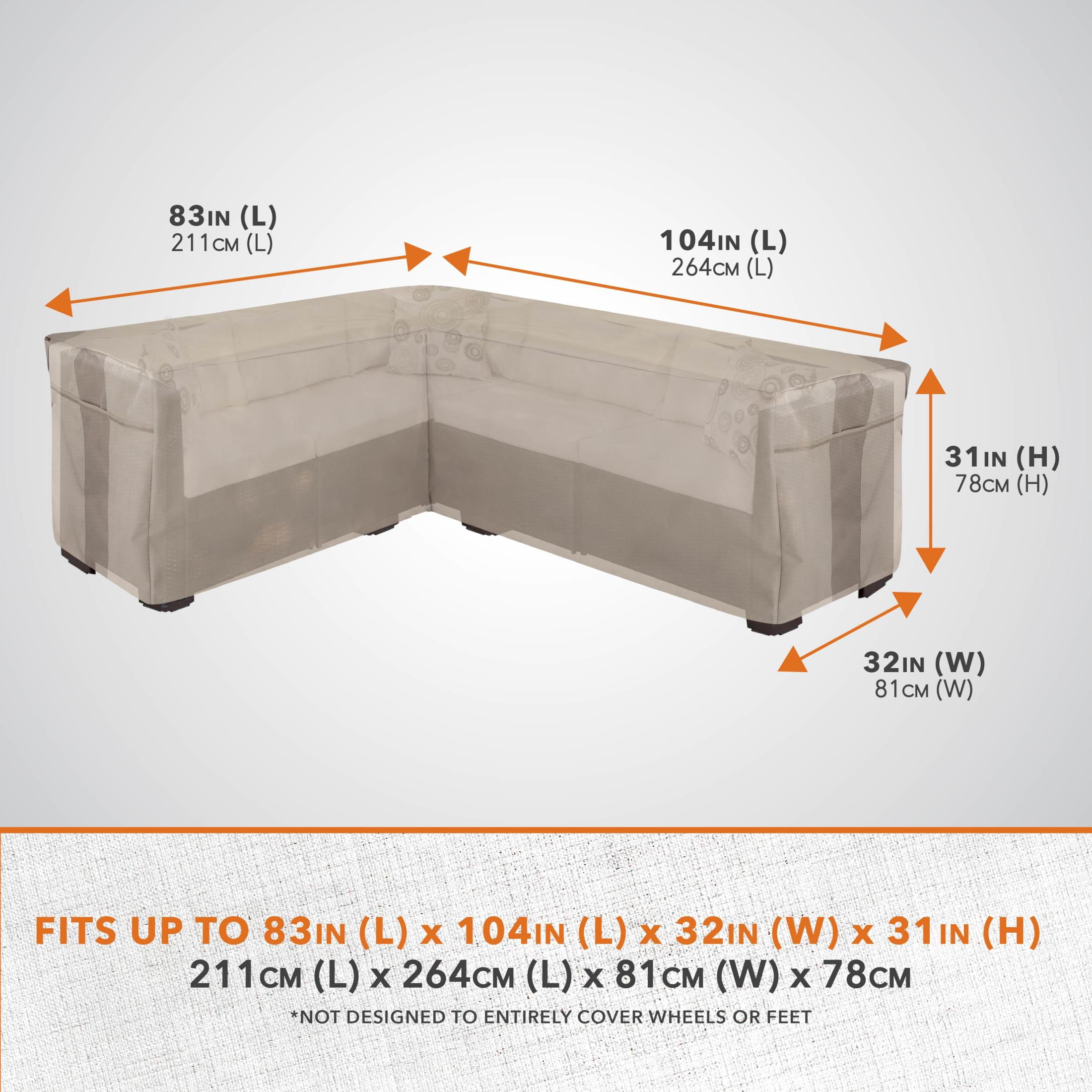 Modern Leisure Monterey Outdoor Patio Sectional Lounge Set Cover, Left Facing, 104"L x 83"L x 32"W x 31"H, Beige - Image 7