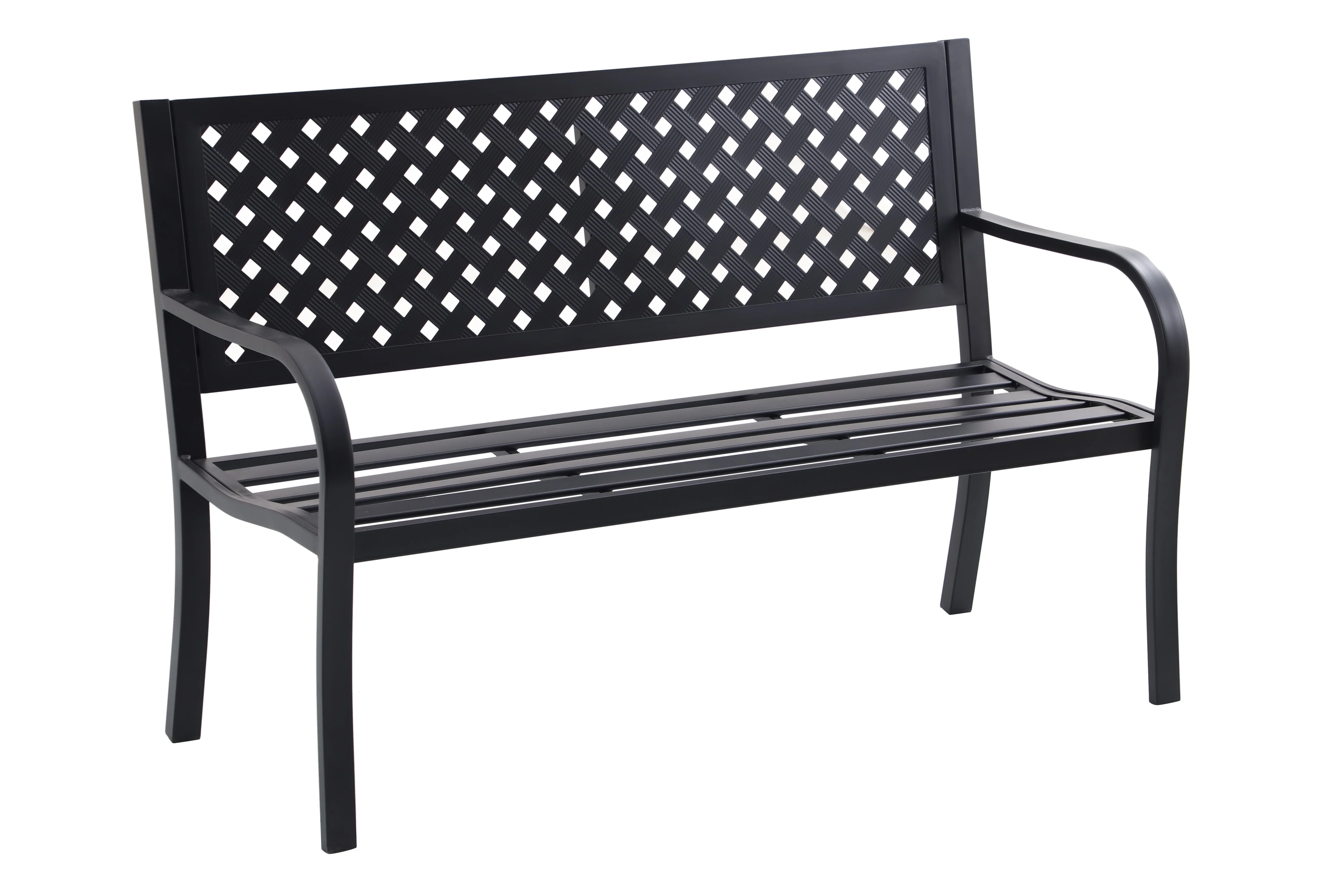 Mainstays Lattice High Back Slat Seat Steel Outdoor Bench, Black - Seats 2 - Image 10