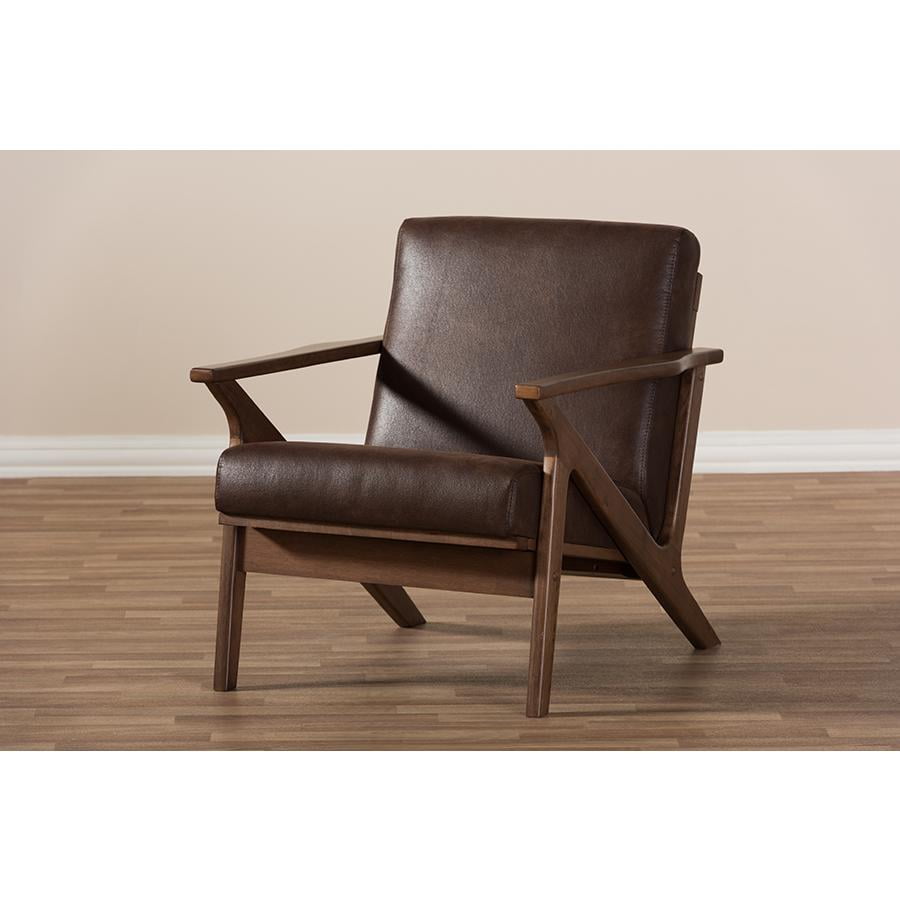 Baxton Studio Bianca Mid-Century Modern Walnut Wood Dark Brown Distressed Faux Leather Lounge Chair - Image 6