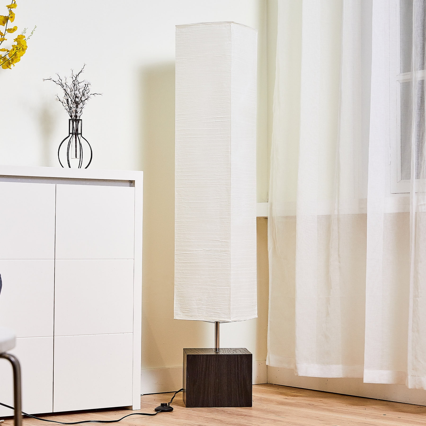 Contemporary Floor Lamp with Wood Base, Mid-Century Modern Floor Lamp Square with Rice Paper Shade, 58’’ Traditional Column Lamp Standing Lamp for Living Room, Bedroom, Corner - Image 7