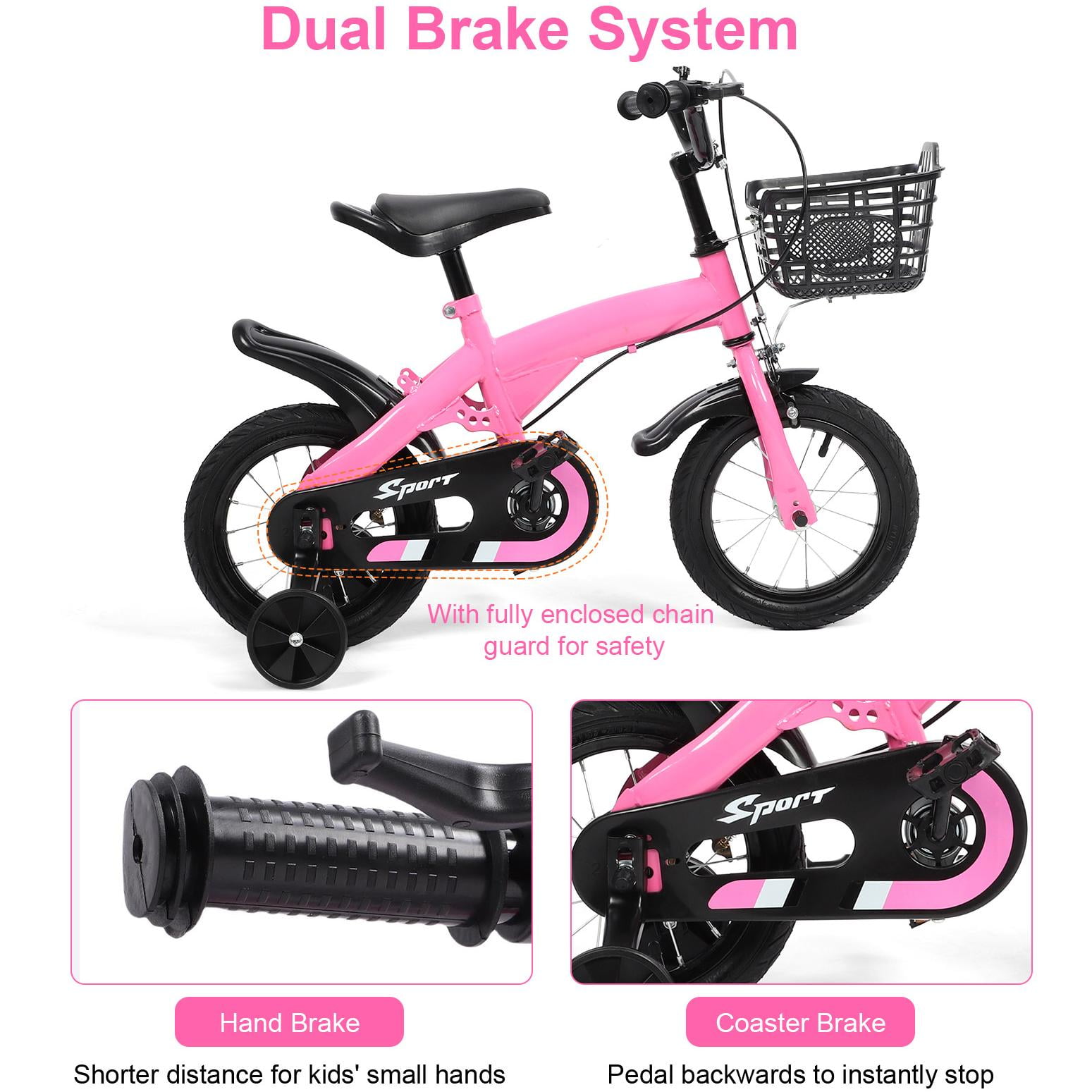 Eotvia 12 inch Kids Bike with Training Wheels, Children Bike with Handlebar, Kids Bicycle for Boys Girls Toddlers Ages 1 to 5, 2-in-1Pink Toddler Bike - Image 4