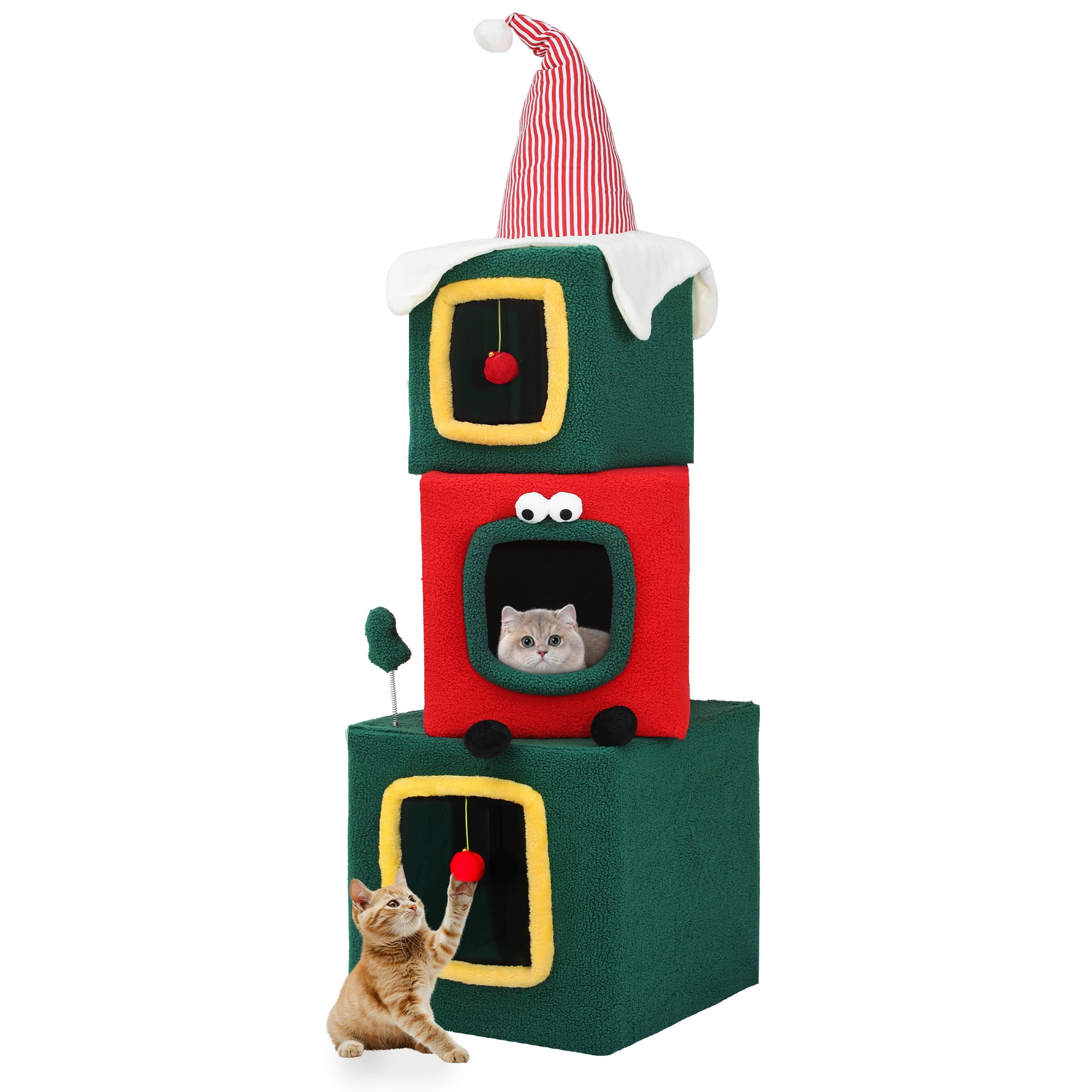 Uforic 60" Christmas Cat Tree Tower with Condos & Plush Ball for Indoor Cats - Image 5