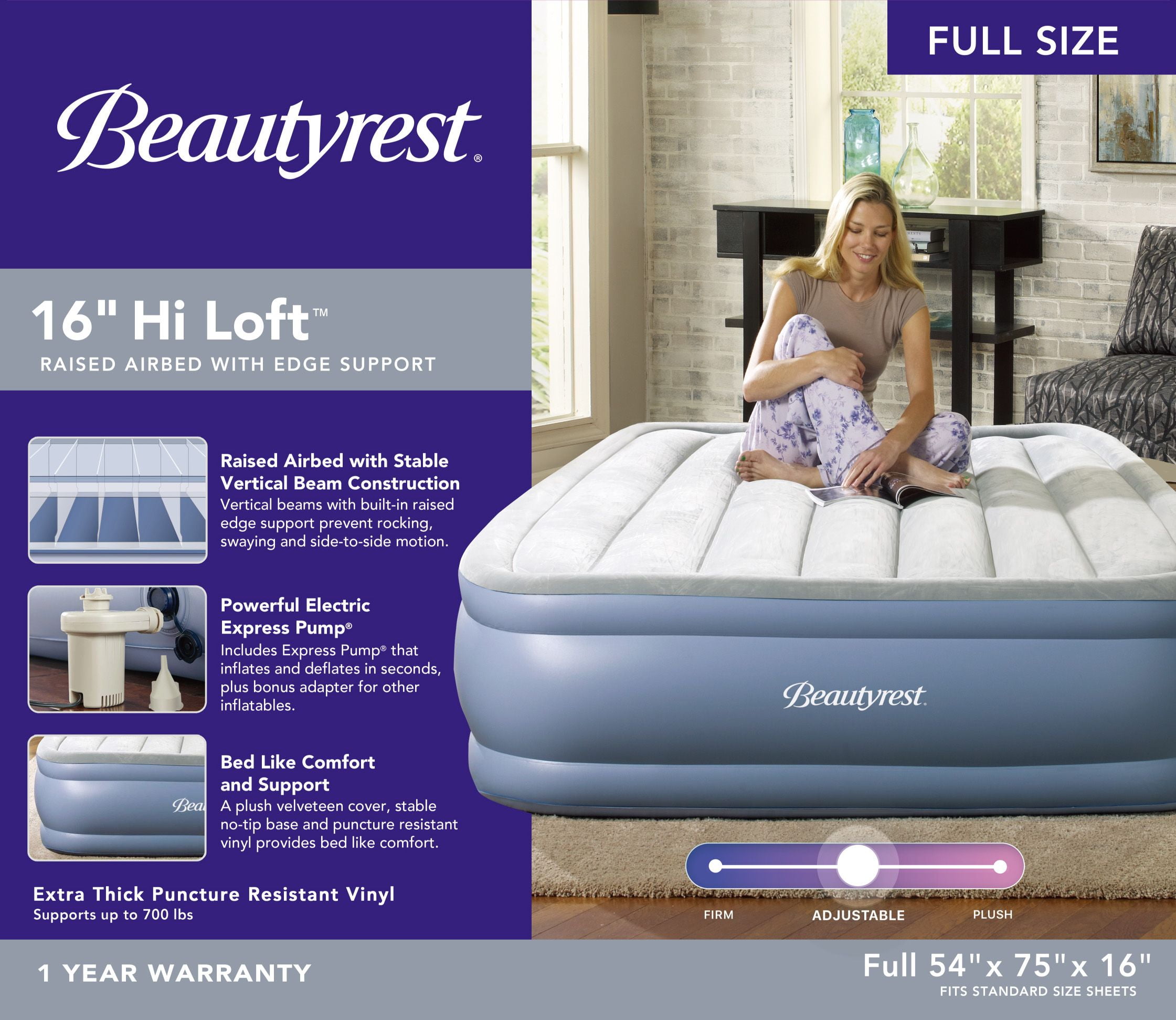 Beautyrest Hi Loft 16" Full Size Air Mattress with External Pump - Blow up Air Bed 1-Year Warranty - Image 8