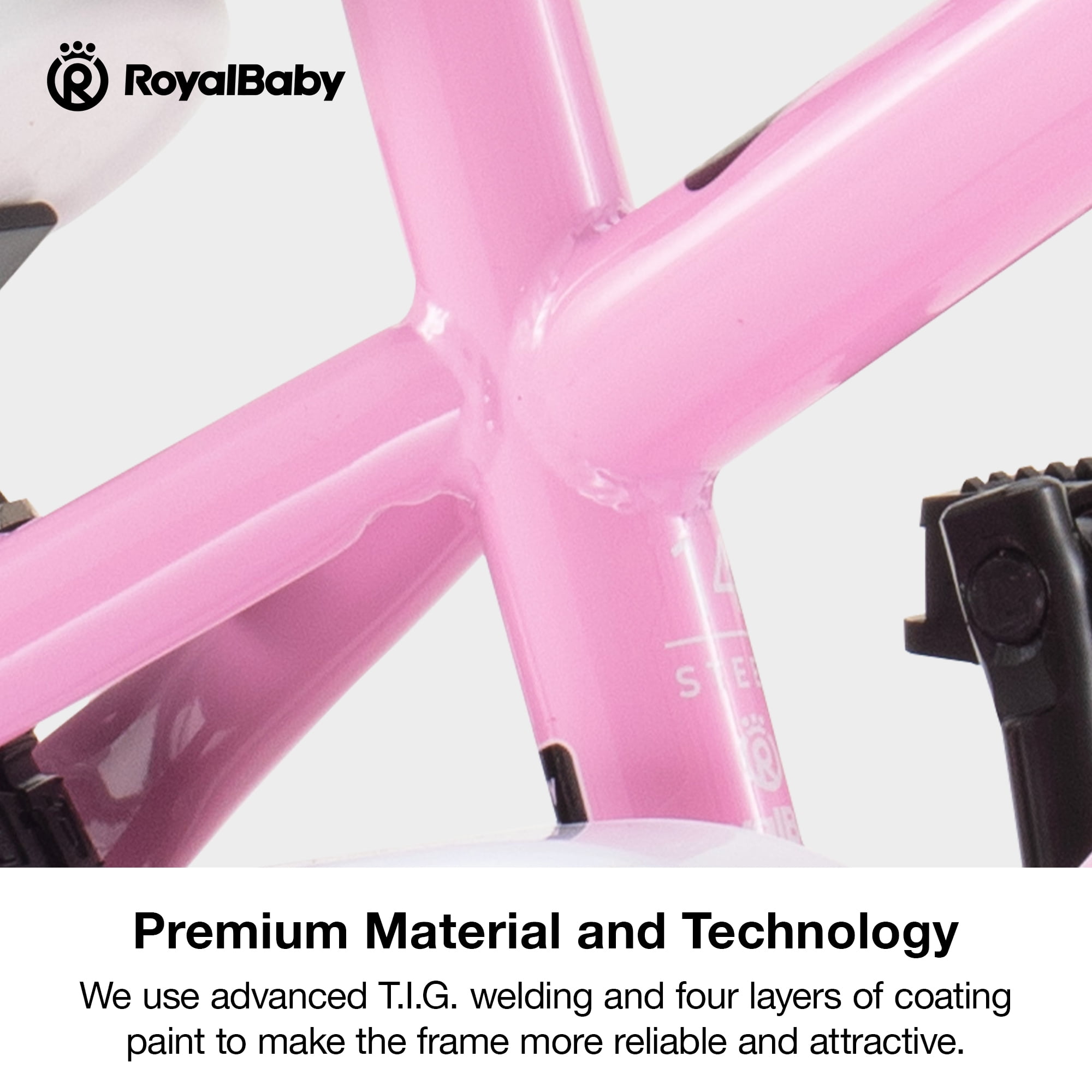 Royalbaby Boys Girls Kids Bike 14 In BMX Freestyle Pink 2 Hand Brakes Bicycles with Training Wheels Child Bicycle - Image 2