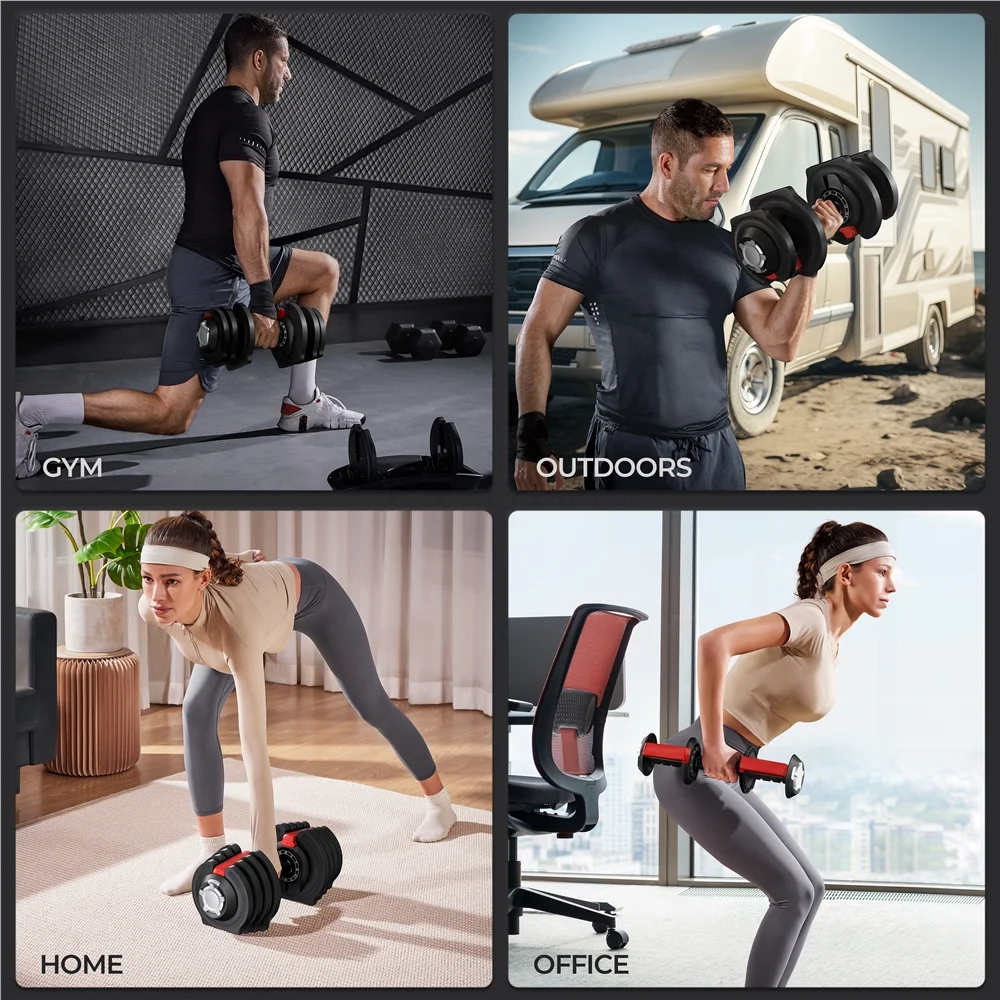 Renwick 3-40Lbs Quick Adjust Dumbbell Set for Home Gym, Set of 2, Black/Red - Image 2