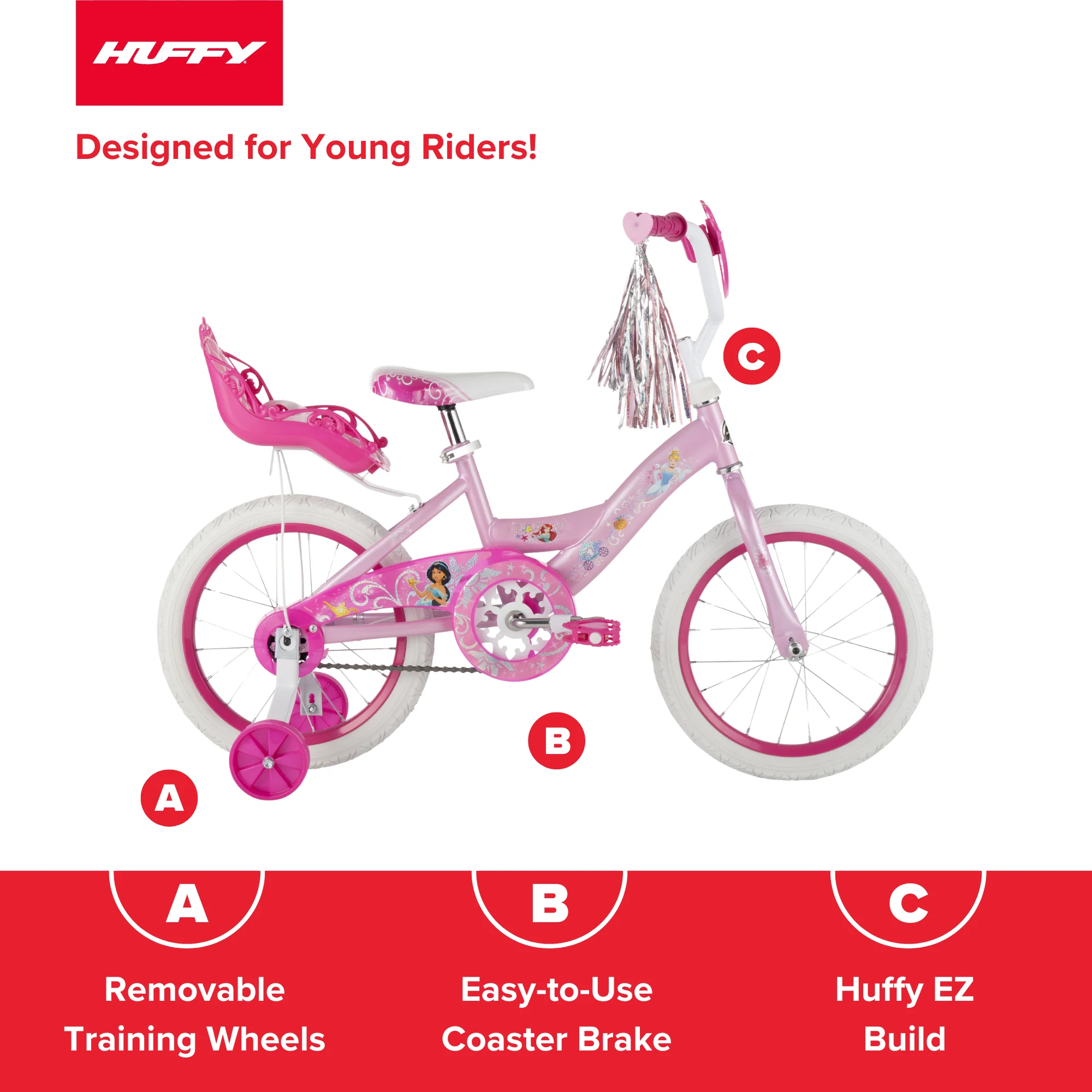 Huffy 16" Disney Princess Kids' Bike, Fits Riders 3'5" - 4'0", Pink, Child, Girl's - Image 3