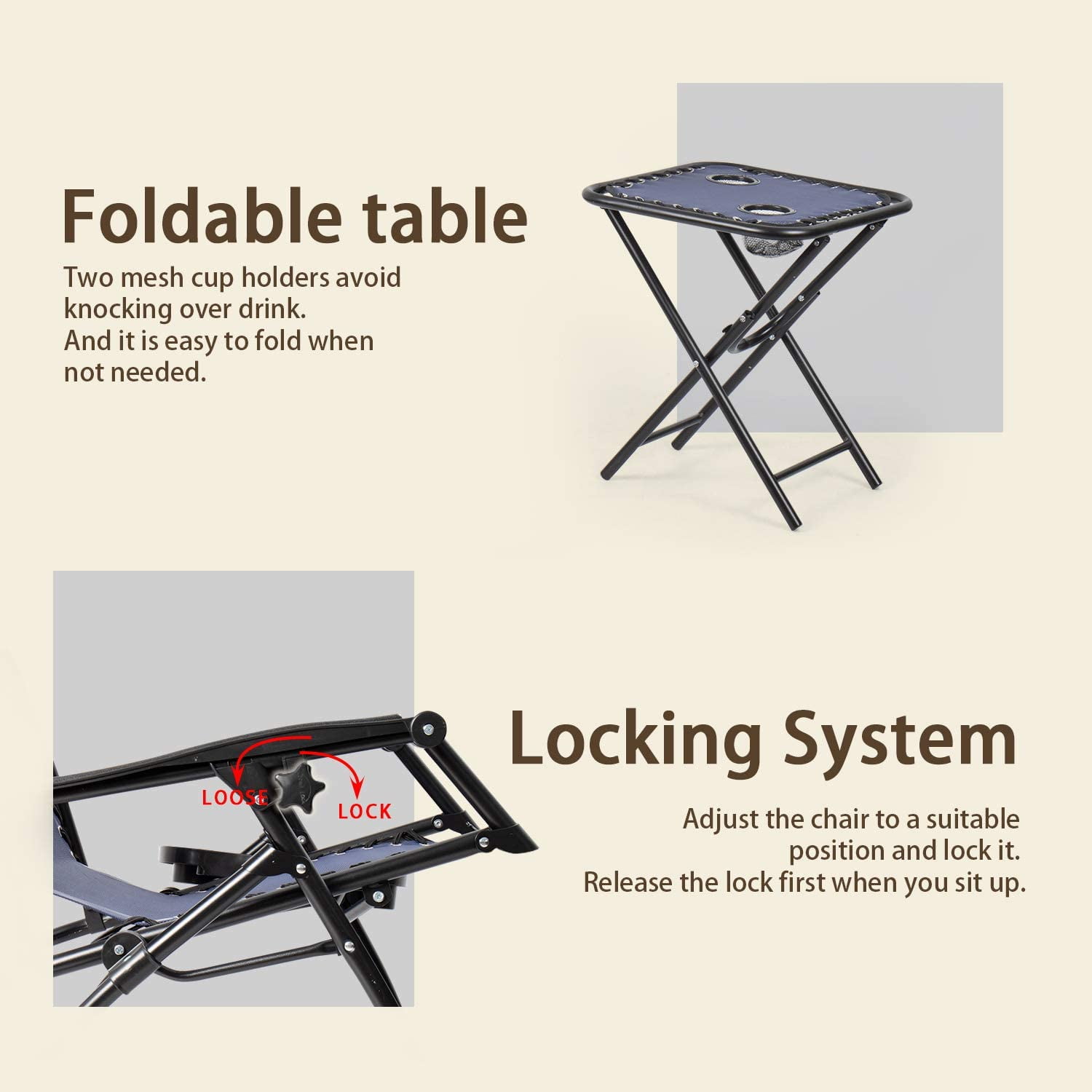 Lacoo Zero Gravity Chair Set with Table and Cup Holders Adjustable Lounge Chair for Poolside, Yard and Patio,Blue - Image 6