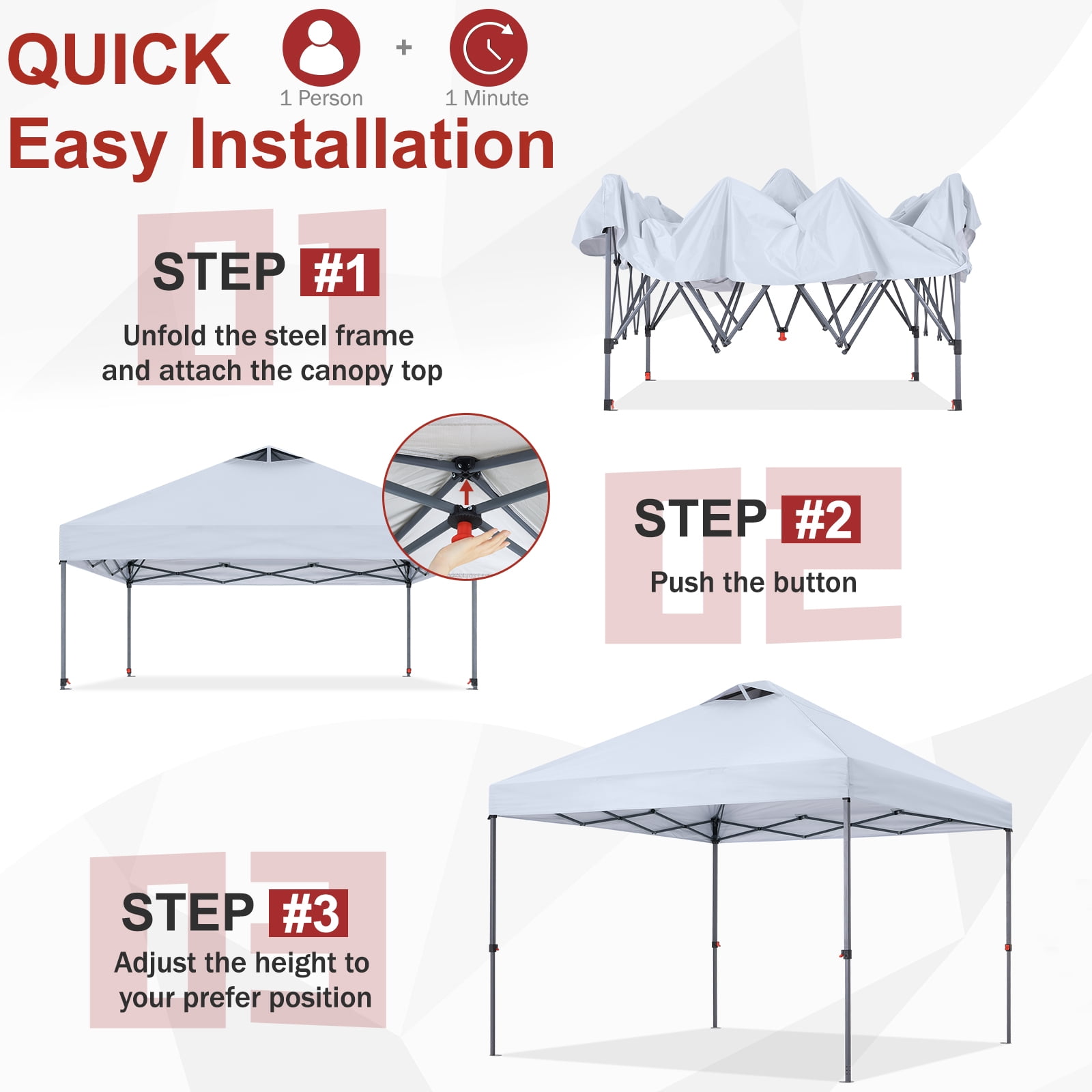 ABCCANOPY 10 ft x 10 ft Easy Pop up Outdoor Portable Instant One Push Function Canopy Tent with Air Vent, White - Image 5