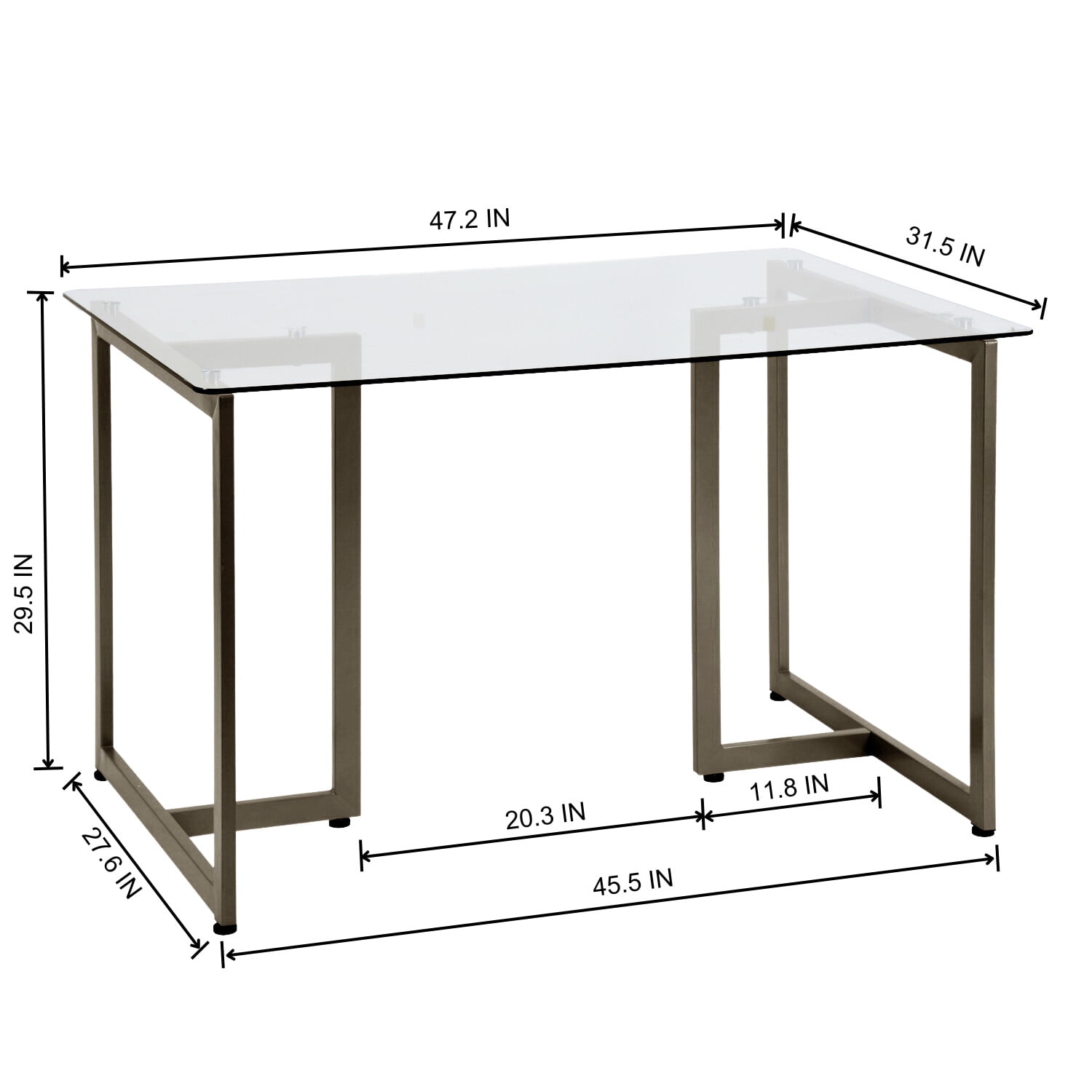 Homy Casa 47.2-inch Writing Desk with Tempered Glass Top Computer Desk for Home Office, Living Room - Image 5