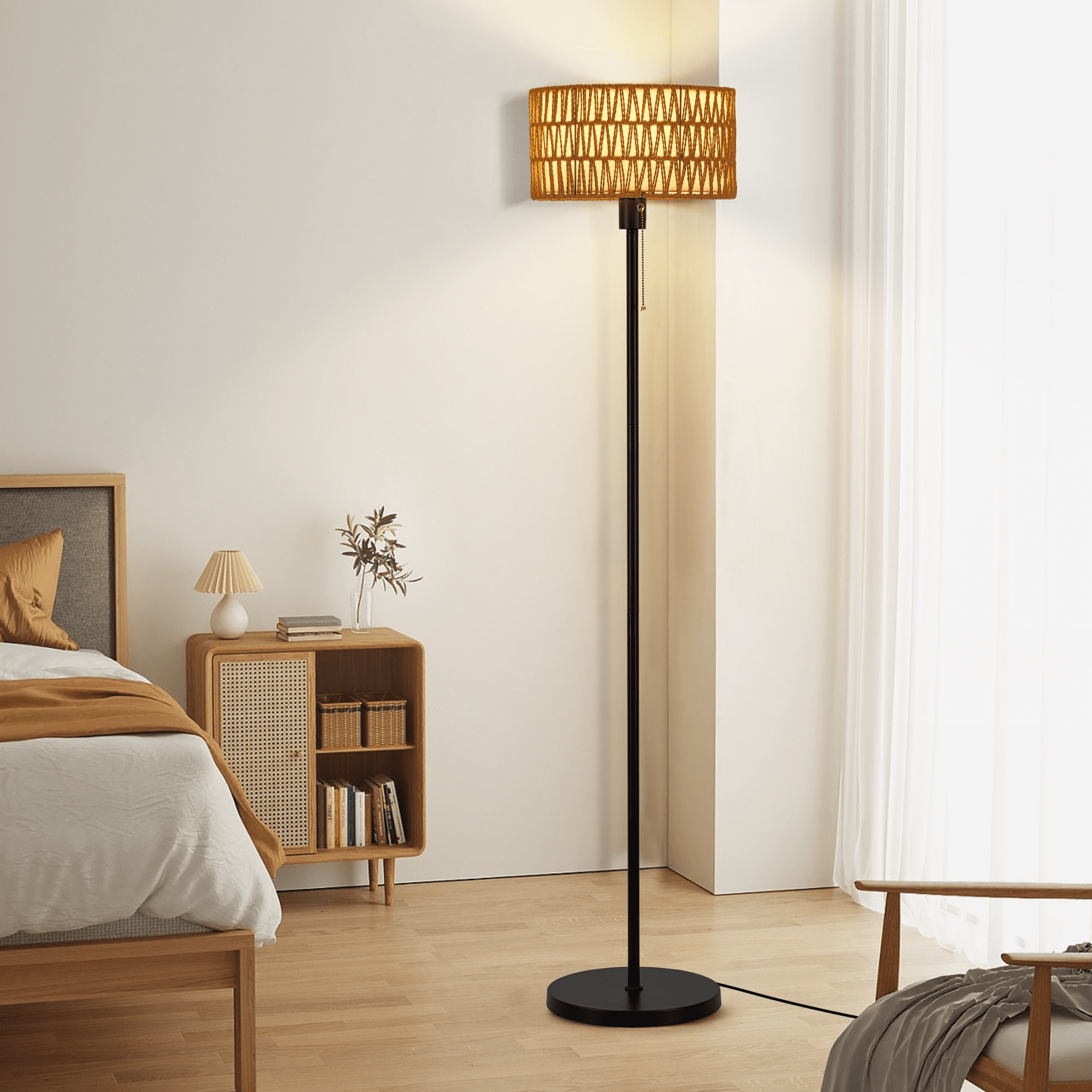 IHHIZLTT Floor Lamp for Living Room with 3 Color Temperatures, Remote & Dimmable,Woven Rattan Shades - Image 3