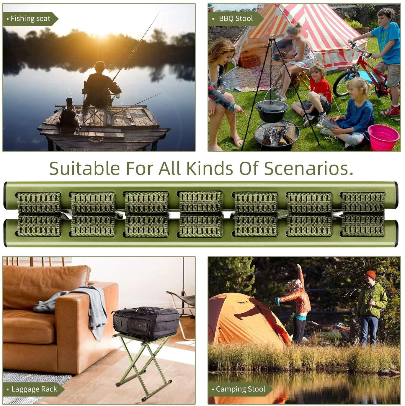 2pcs Folding Camping Stools, Heavy Duty Metal Portable Chair with Breathable Nylon Seat Anti-Slid Leg Cover for Outdoor Walking Hiking Fishing Gardening Bathroom Stool, Green 13.9x14.3x17.8inch - Image 9