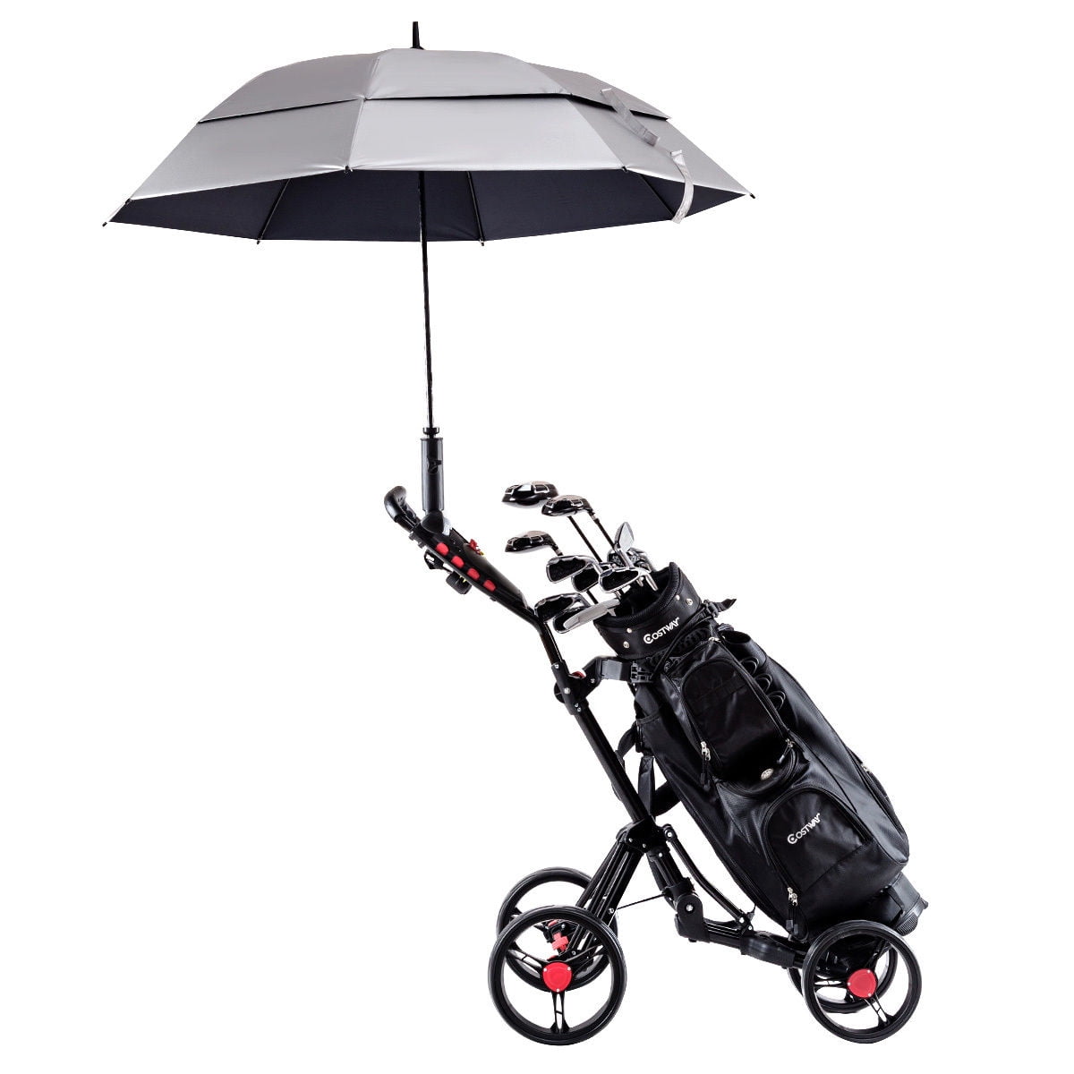 Costway Folding 4 Wheel Golf Pull Push Cart Trolley Club Umbrella Scorecard Drink Holder - Image 8