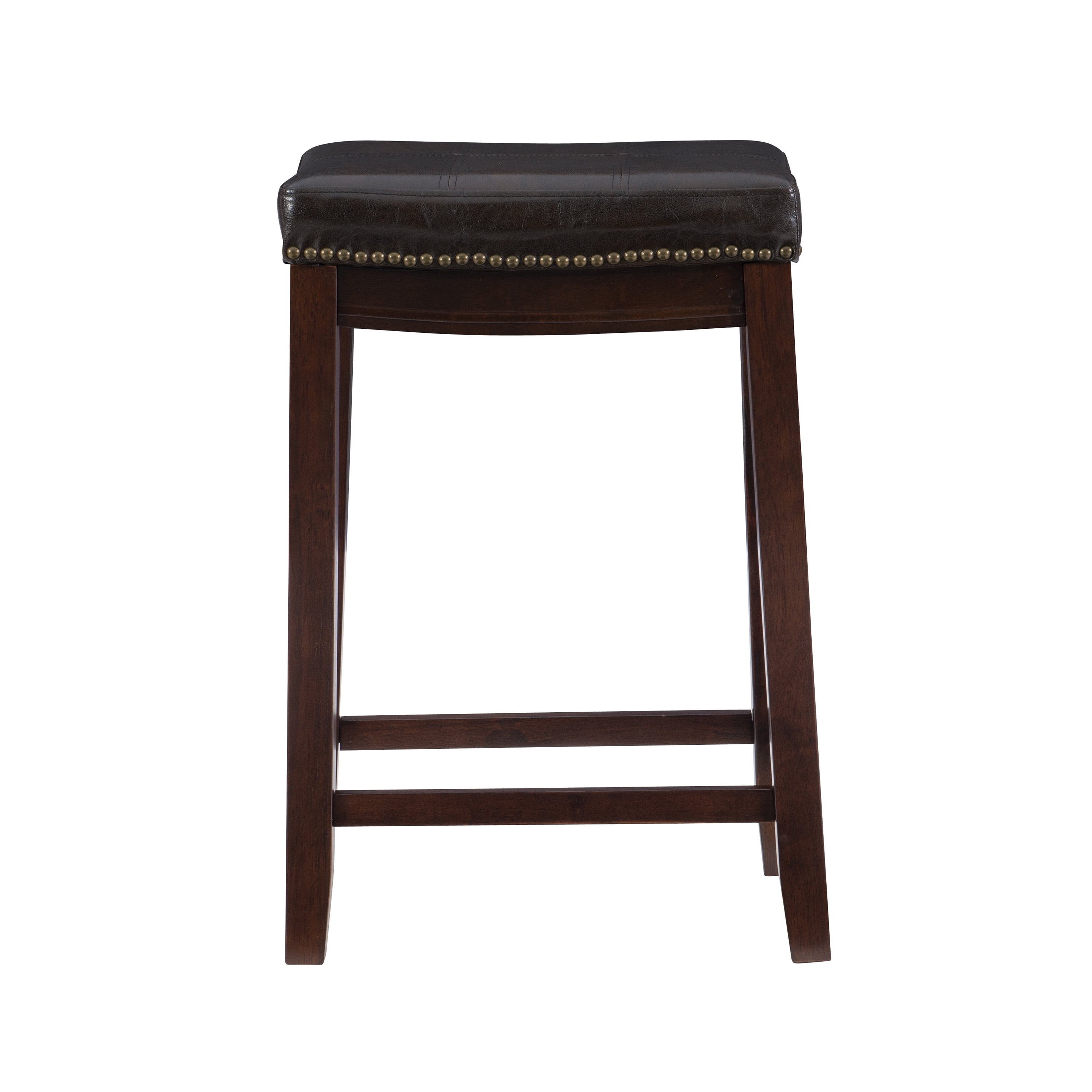 Linon Claridge 26" Backless Indoor Wood Counter Stool, Dark Brown/Brown Faux Leather, 1 Stool - Image 2