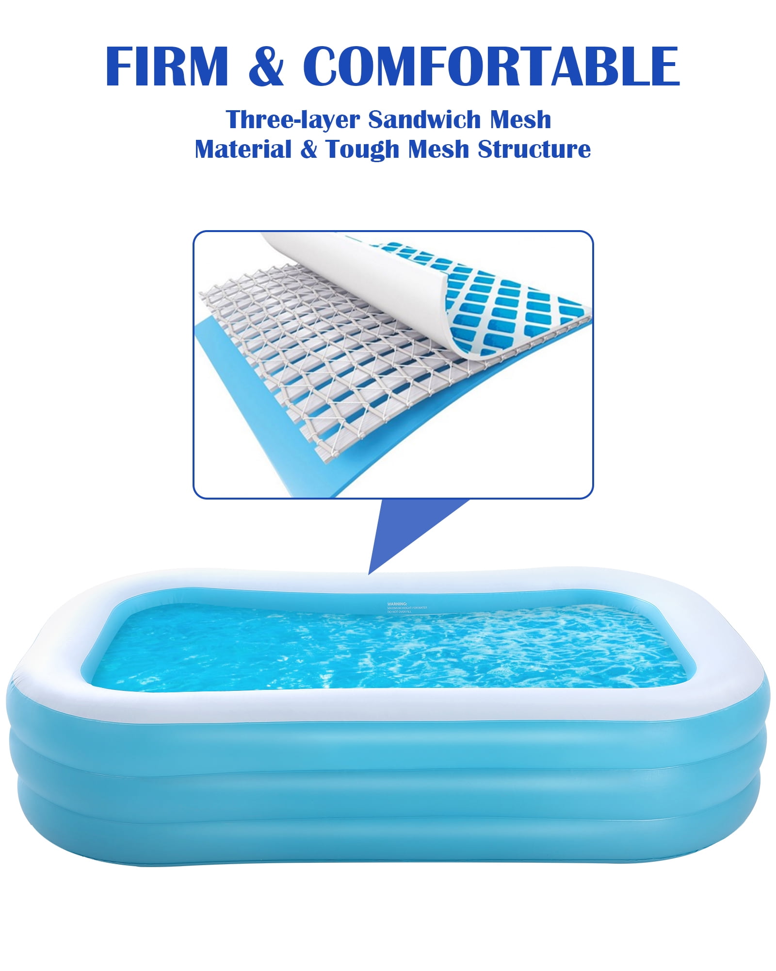 Naipo 95In Inflatable Swimming Pool Family Inflatable Pool Full-Sized Blow Up Pool Square Easy Set 95''*56''*22'' For Summer Play - Image 7