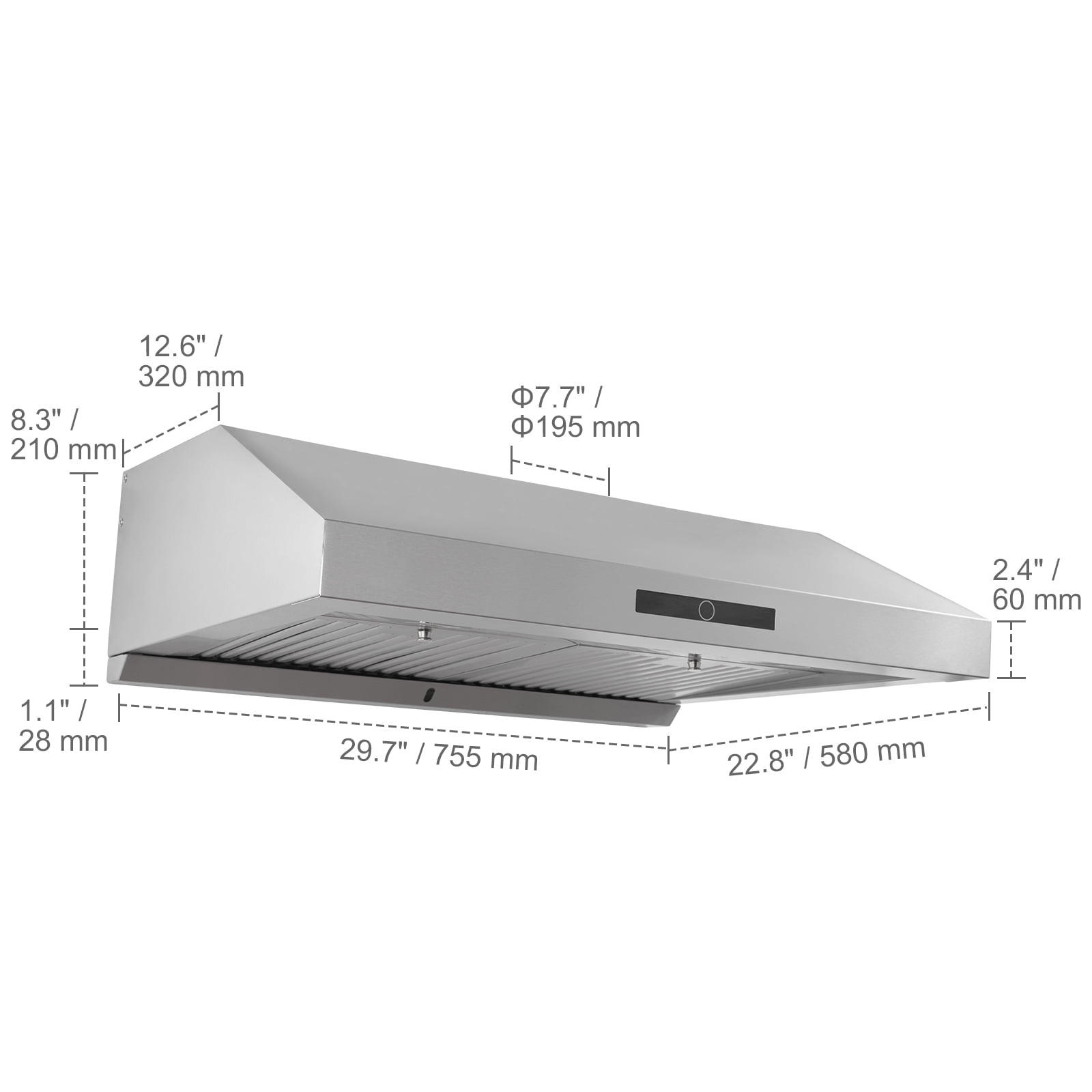 KFFKFF 30" Under Cabinet Range Hood Ductless Kitchen Vent Stainless Steel LED - Image 4