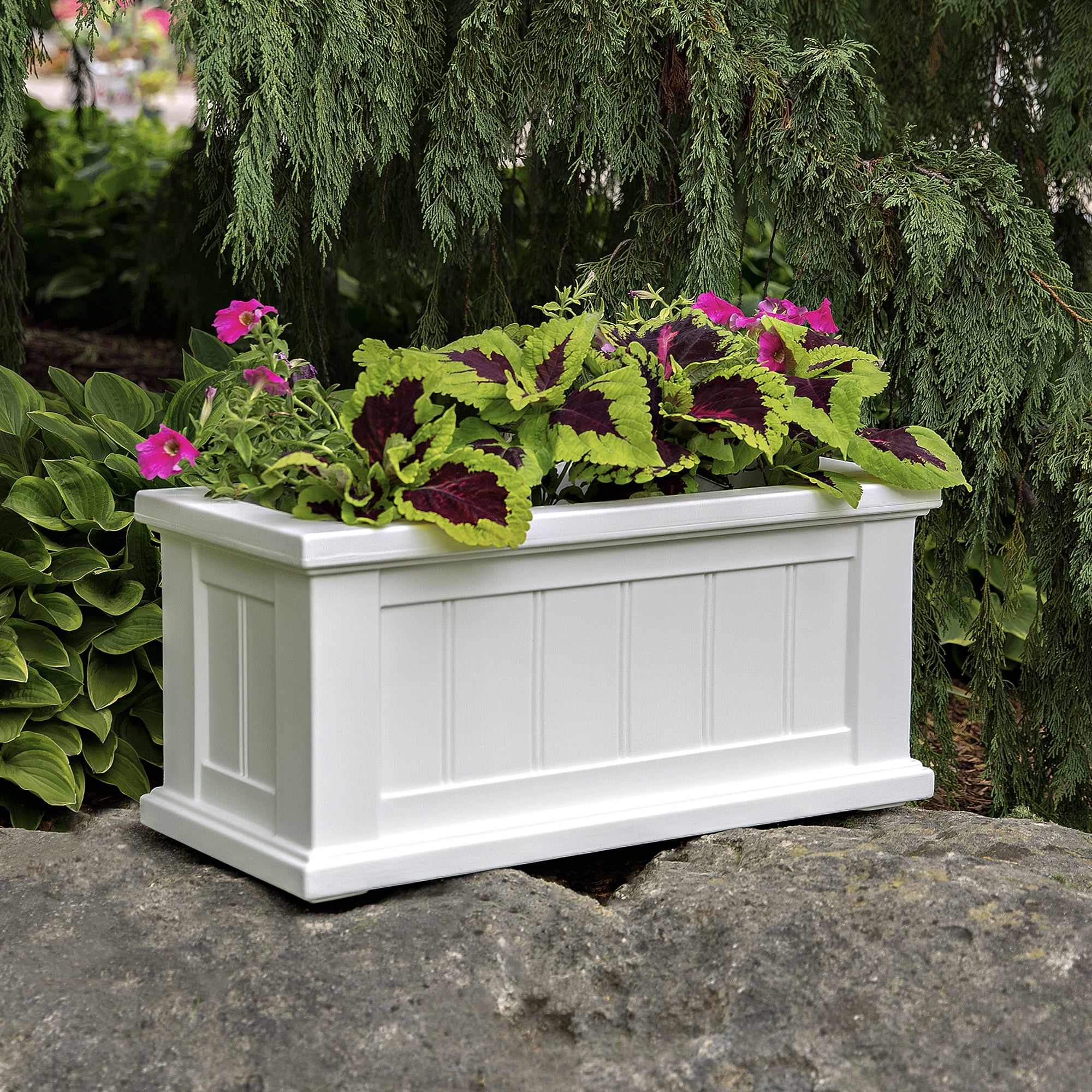 Cape Cod 24" x 11" x 11" Rectangle White Self-Watering Plastic Planter - Image 10