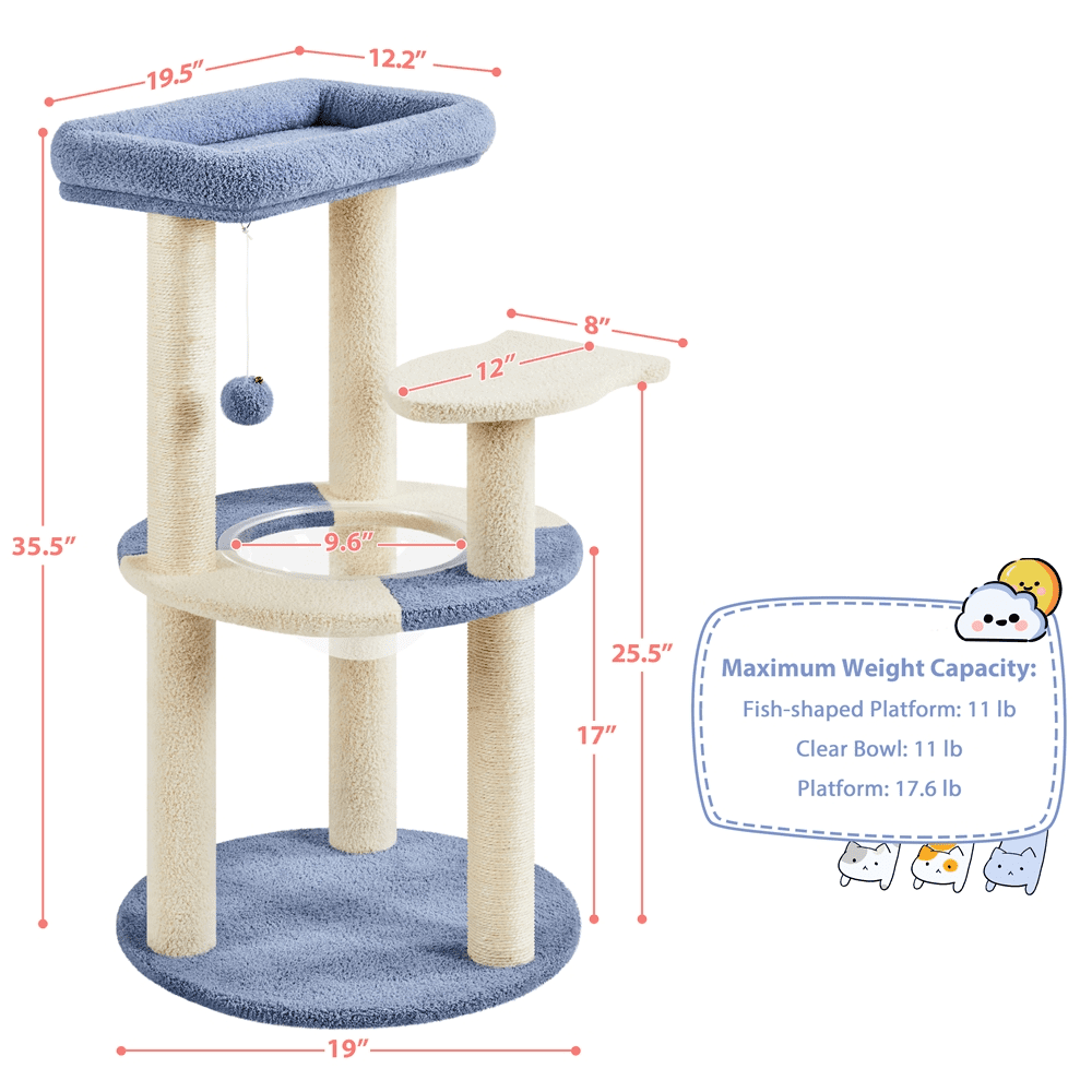 Alden Design 35.5″H Ocean Cat Tree with Padded Perch Natural Sisal for Kittens, Blue/Beige - Image 8