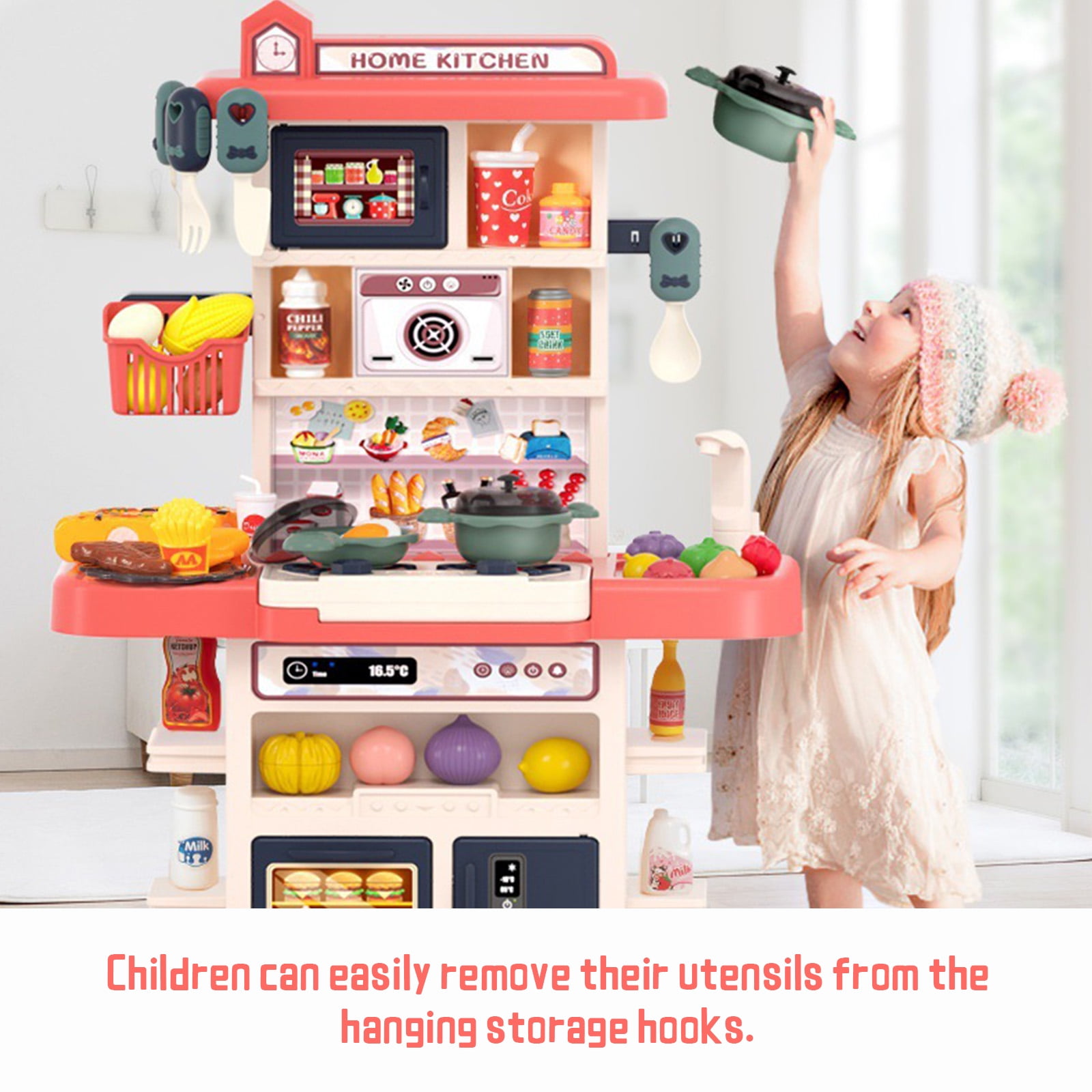 Kaimingweb Kids Play Kitchen Set – 43 Pcs Pretend Cooking Toys with Real Spray, Steam & Sound! Compact 29” Design for Small Spaces – Safe, Interactive Toddler Toy (Ages 3-8) - Image 8