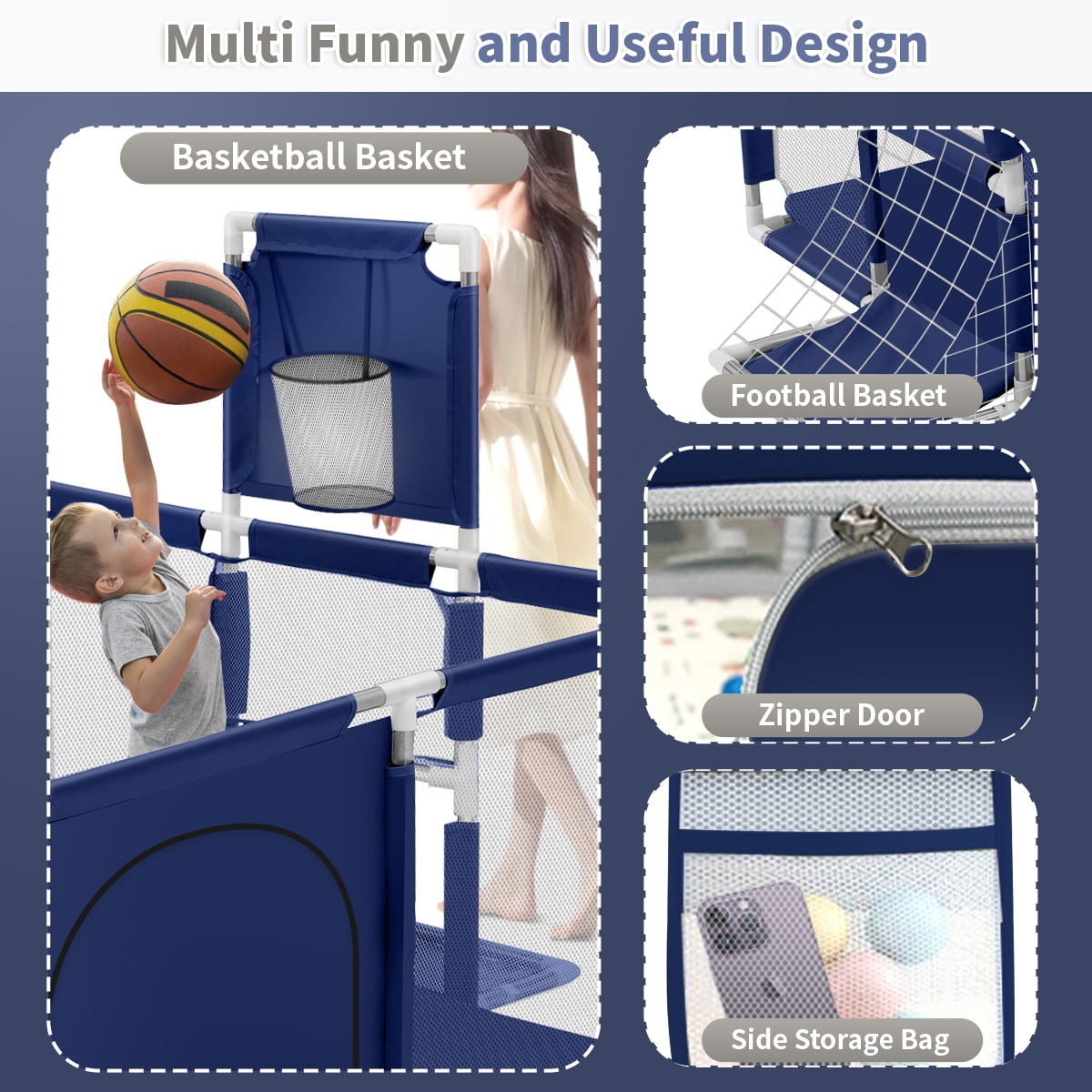 Baby Playpen, HDJ 71 inch Extra Large Baby Playard with Basketball Hoop and Breathable Mesh, Play Fence for Indoors Outdoors,Blue - Image 7