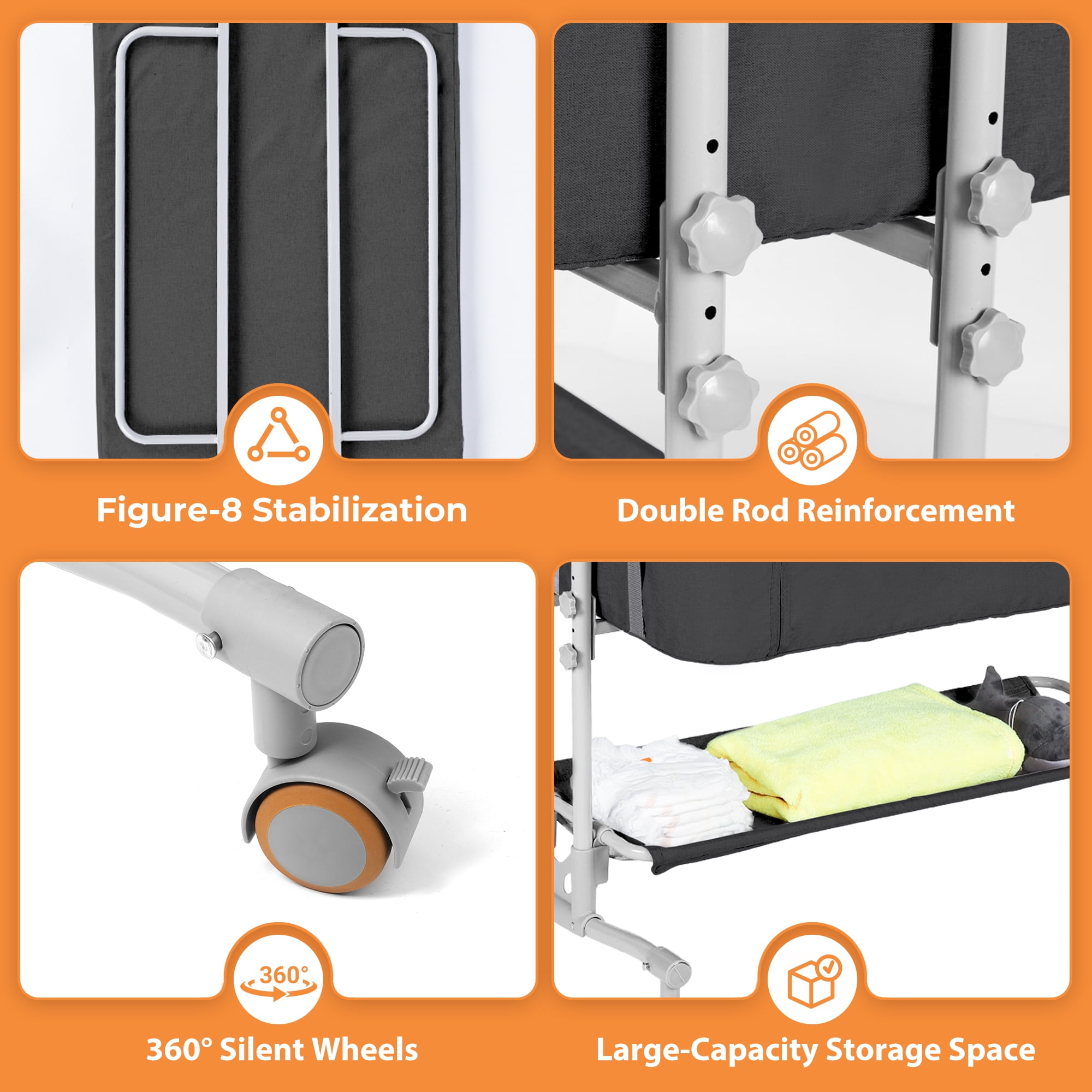 Babyeap Baby Bassinet Bedside Sleeper Bassinet for 0–5 Months Infants, Unisex, Dark Gray - Image 3