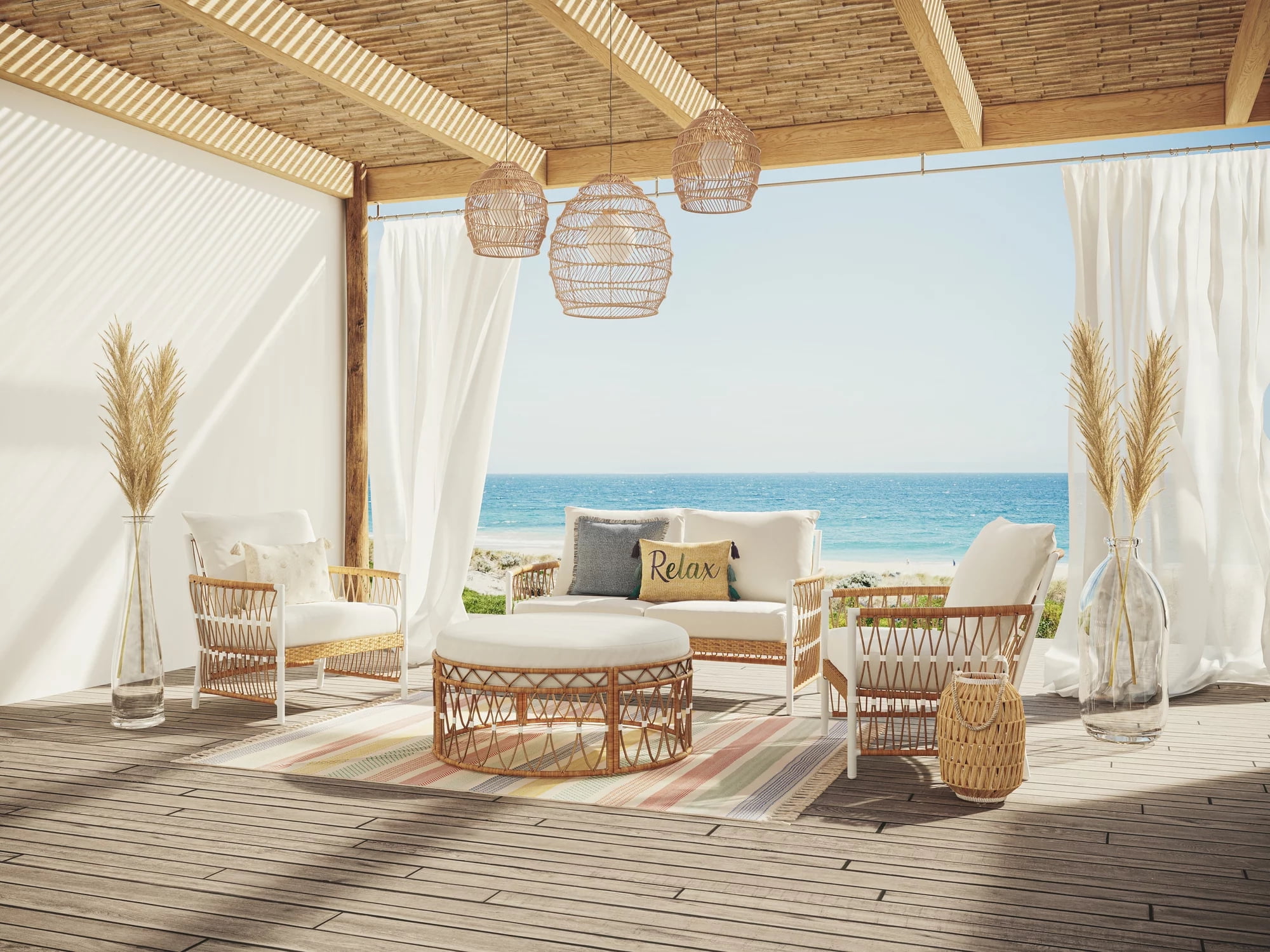 Better Homes & Gardens Lilah Outdoor Wicker 36" Round Ottoman, White - Image 5