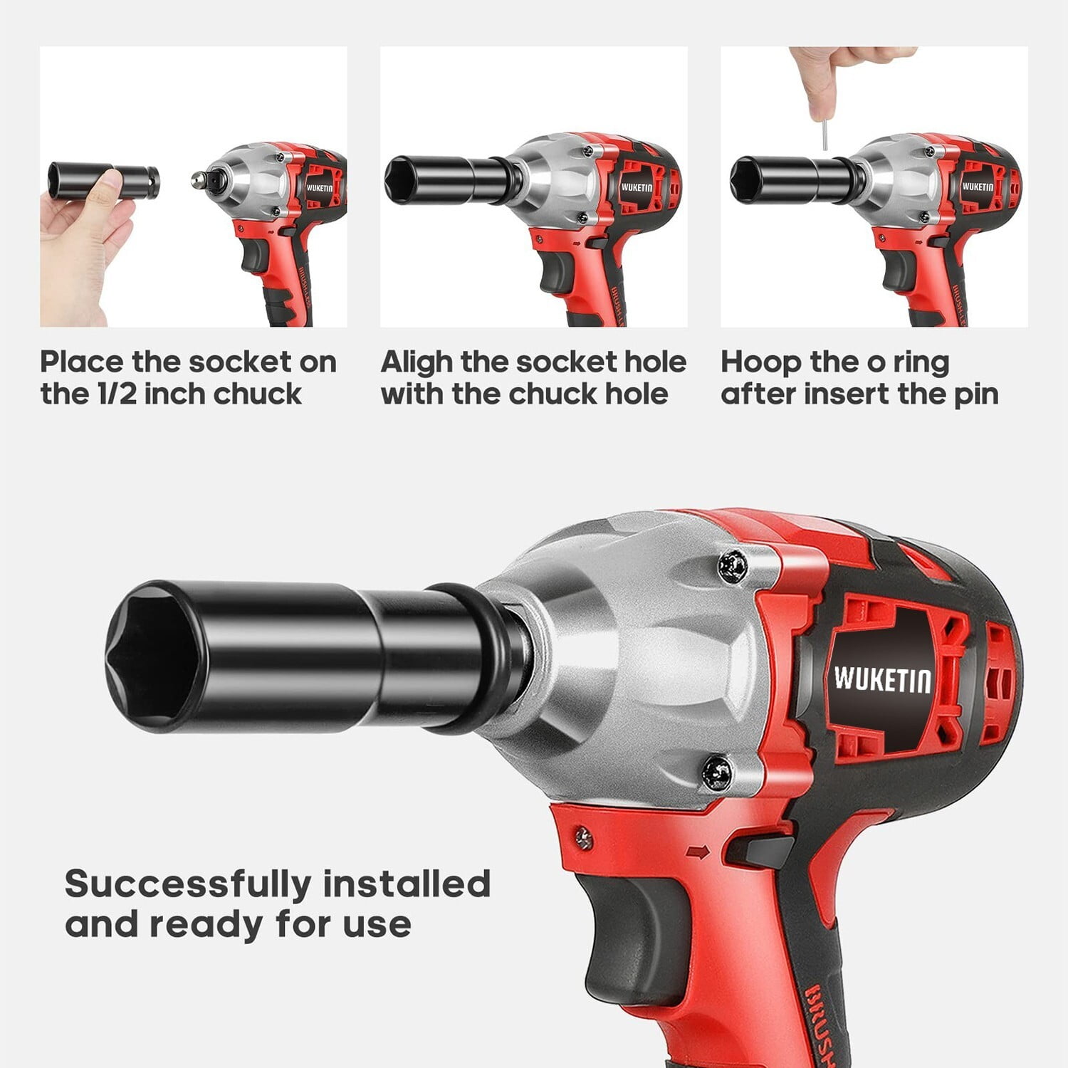 WUKETIN OYJ23050602R 21V, 1/2" Cordless Impact Wrench 2.6Ah, 2300 RPM - Image 9