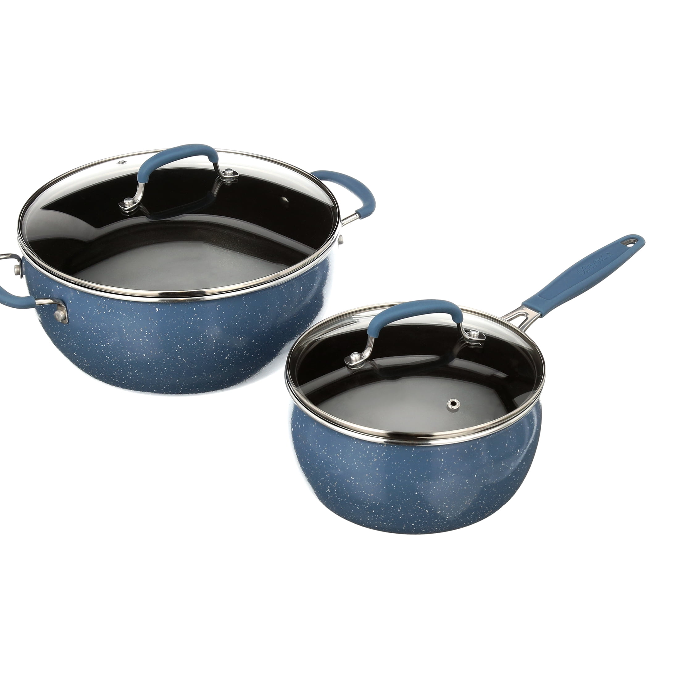 The Pioneer Woman Frontier Speckle 12-Piece Nonstick Cookware Set with Soft Grip Handles, Denim Blue - Image 5