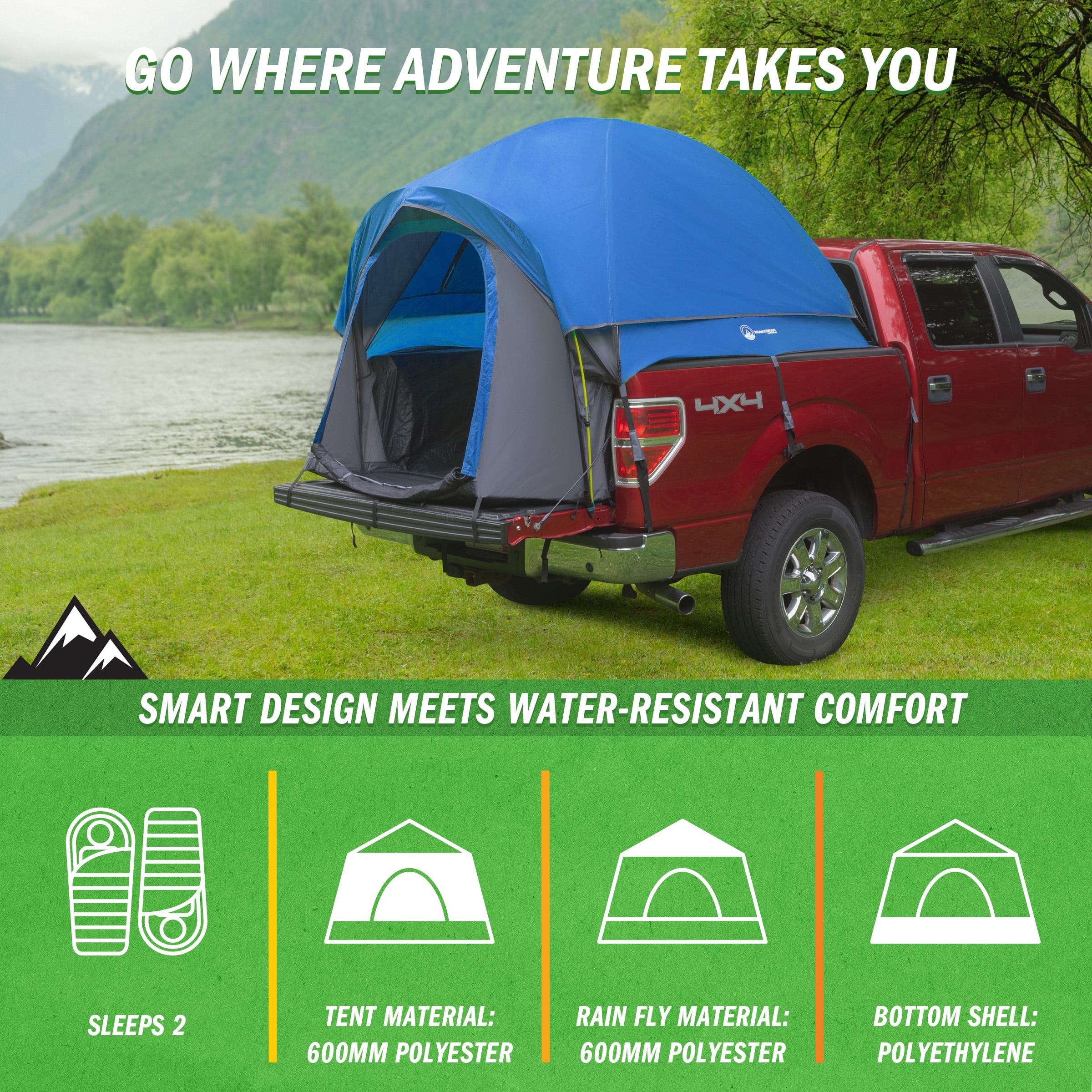 Wakeman Outdoors Water-Resistant Truck Bed Camping Tent for 5.5-6 Ft, 2-Person, Blue - Image 6
