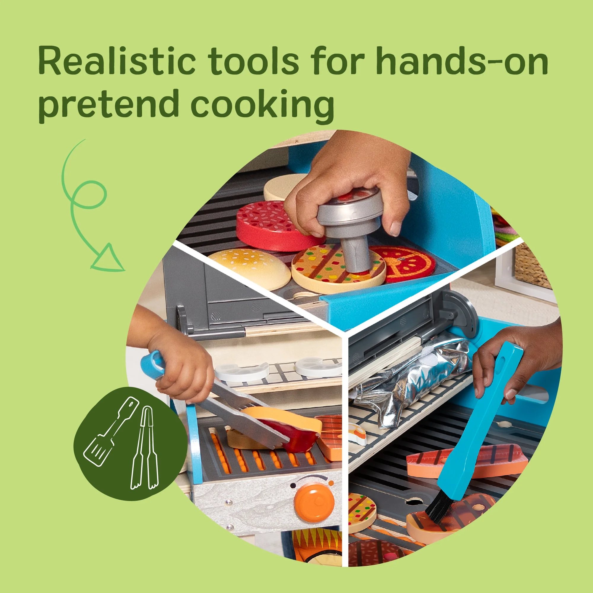 Melissa & Doug Wooden Deluxe Barbecue Grill, Smoker and Pizza Oven Play Food Toy for Pretend Play Cooking for Kids - FSC Certified - Image 6