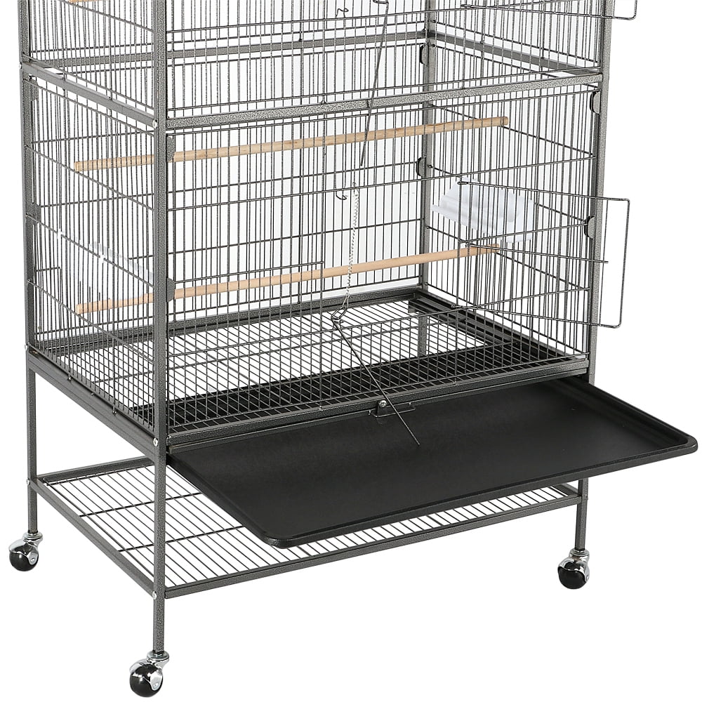 Alden Design 52" Large Metal Rolling Bird Cage Parrot with Perches Feeders Storage Shelf for Lovebird Cockatoo Conure, Black - Image 2