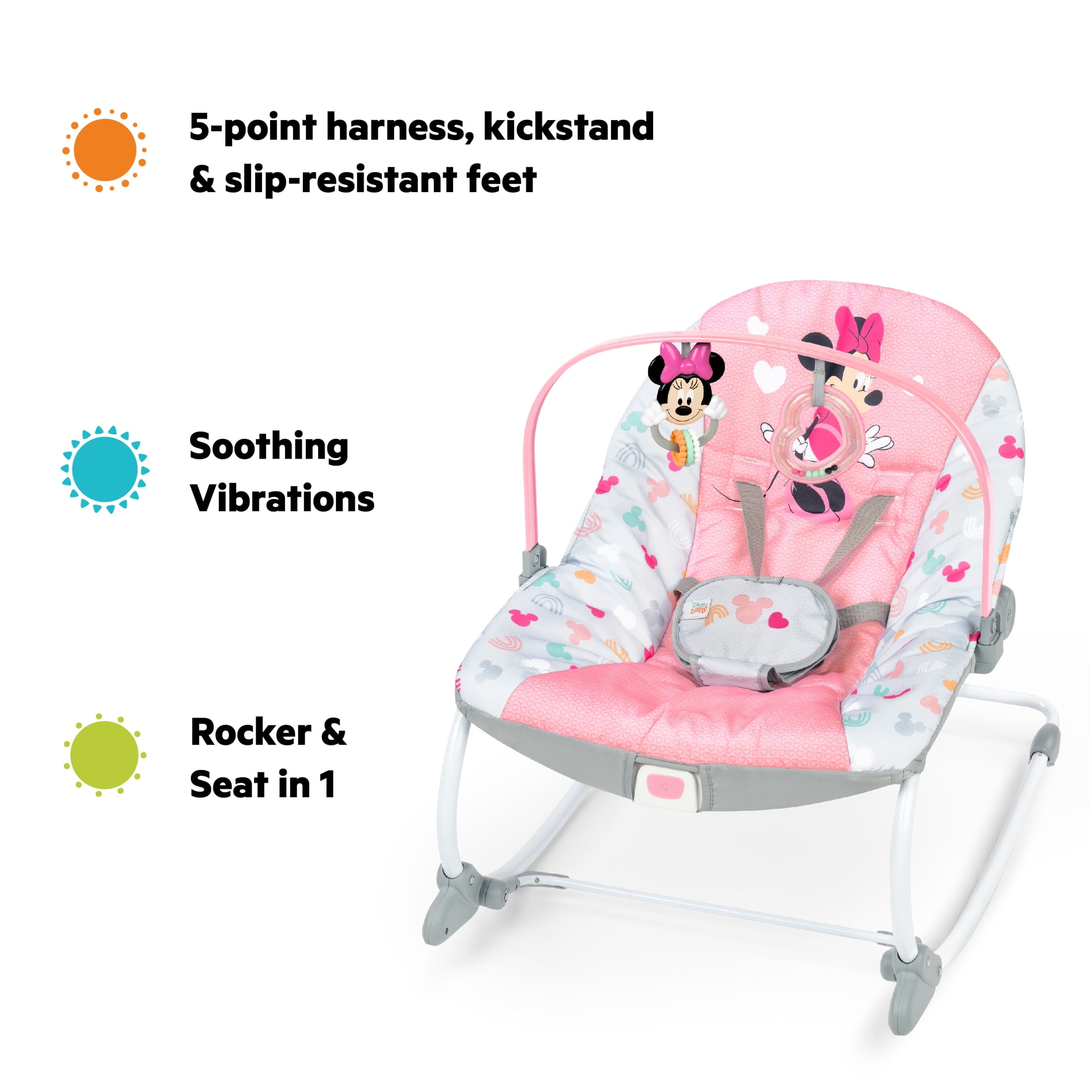 Disney Baby 2-in-1 Slip Resistant Vibrating Infant & Toddler Baby Rocker Chair, Minnie Mouse by Bright Starts - Image 11