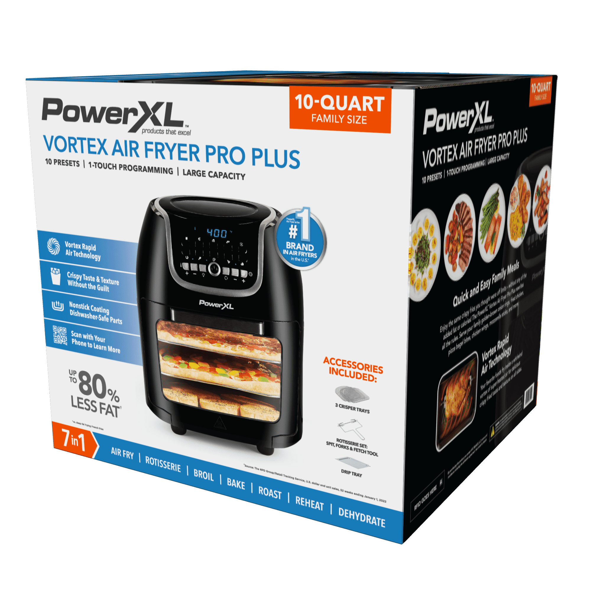 PowerXL Vortex Air Fryer Pro Plus 10 Quart Capacity, Black, 1700 Watts, - Image 4