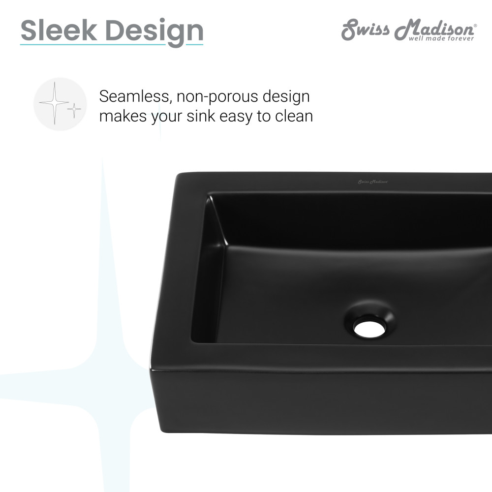 Voltaire Ceramic Rectangle Vessel Sink, Matte Black - Image 9