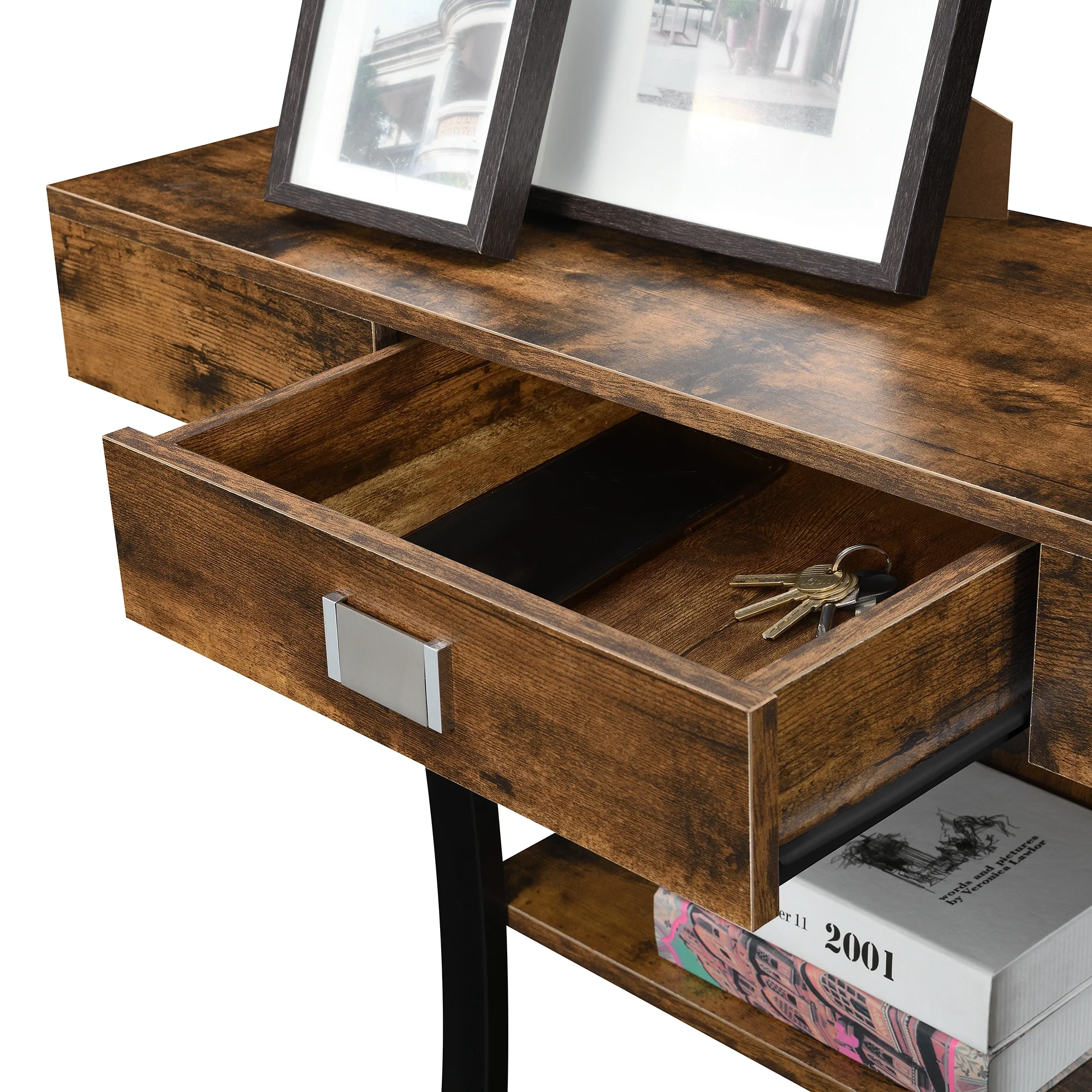 Convenience Concepts Newport 1 Drawer Harri Console Table with Shelves, Multiple Finishes - Image 3