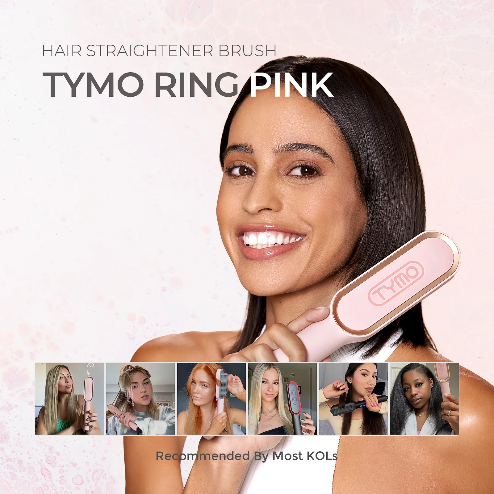 TYMO Ring Hair Straightener Brush, Hair Straightening Iron with Built-in Comb, Anti-Scald & Dual Voltage, Pink - Image 5