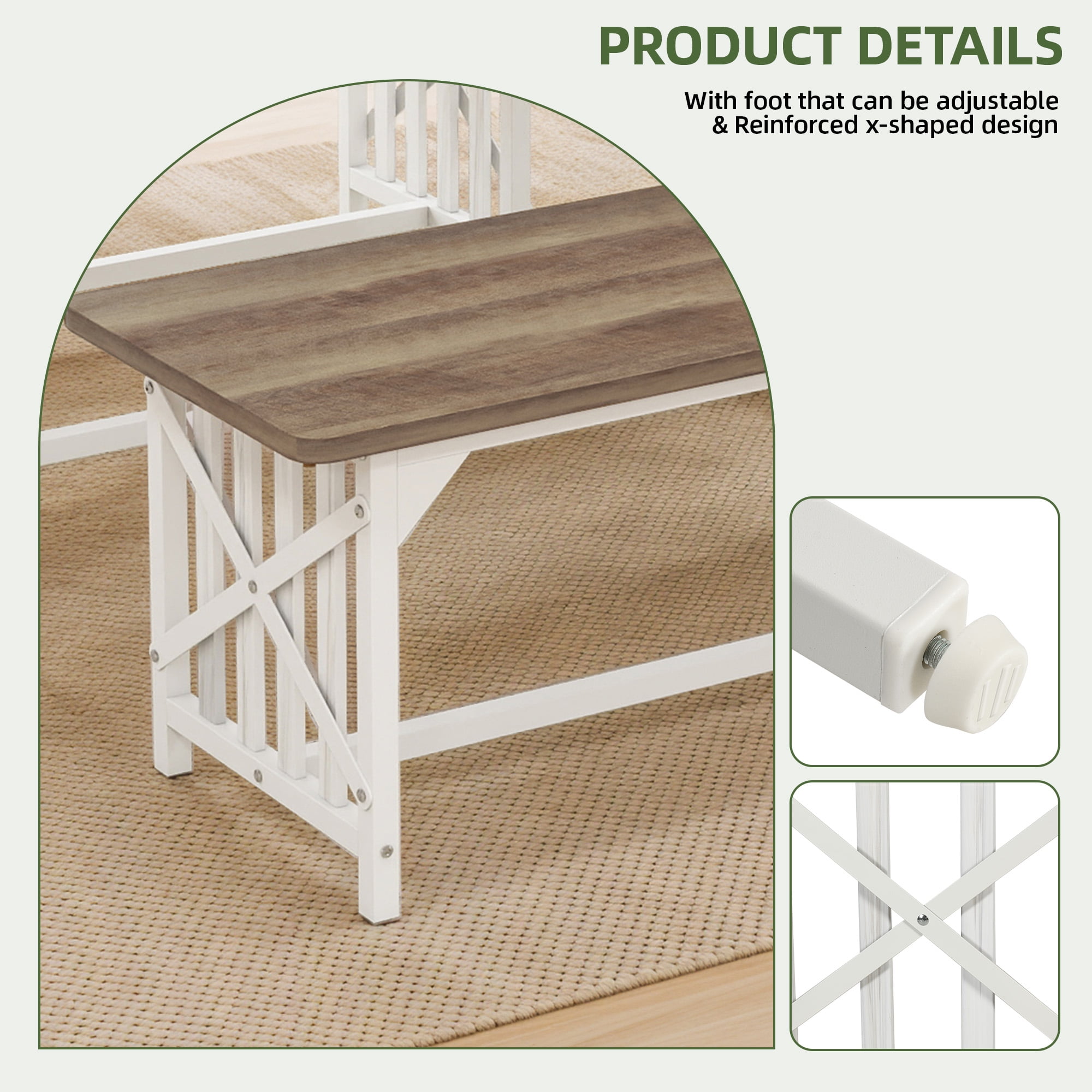 Uforic 3-Piece Dining Table Set for 4 People, Industrial Kitchen Table Set with 2 Bench, 47 " Rectangular Dining Table and Dining Bench with Metal Frame, Brown - Image 8