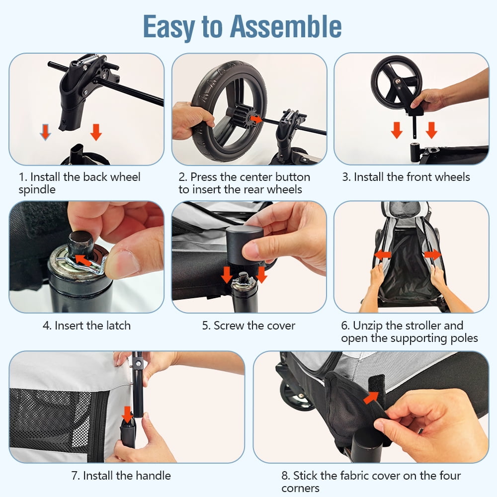 Foldable Pet Stroller for Large or 2 Dogs Cats Jogger Wagon with 4 Wheels - Image 3