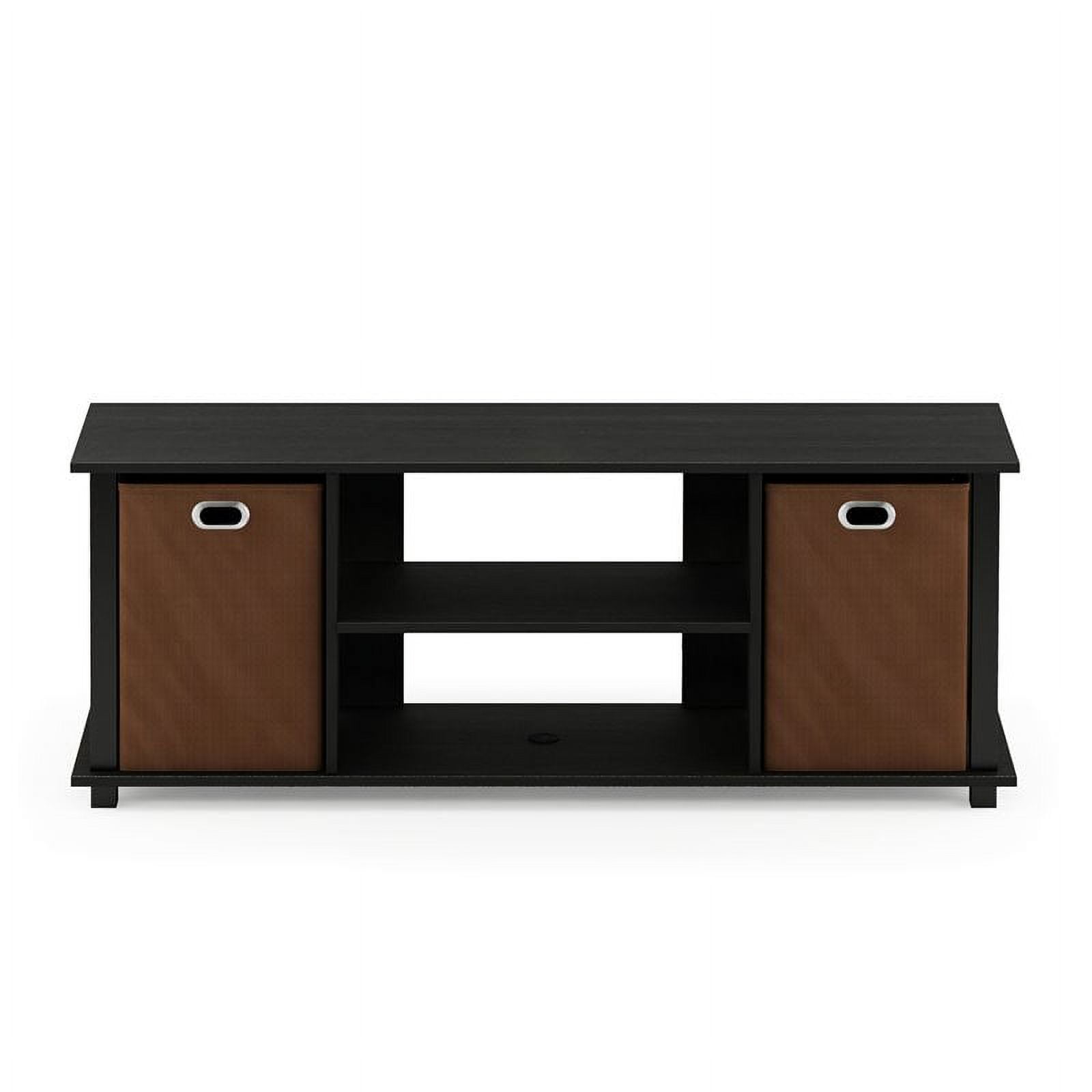 Furinno 13054AM-BK-MBR Econ Entertainment Center with & Storage Bins, Americano & Black & Medium Brown - Image 3