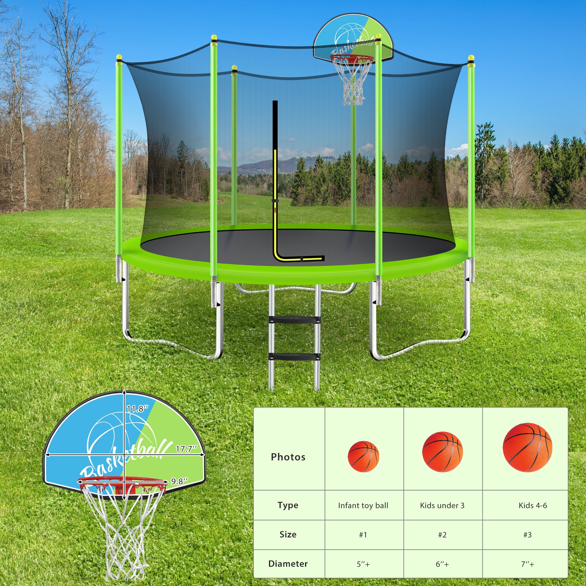 EUROCO 10FT Trampoline for Kids, Basketball Hoop and Ladder, Outdoor Kids Trampoline with Safety Enclosure,Fast Assembly for Backyard Fun - Image 7