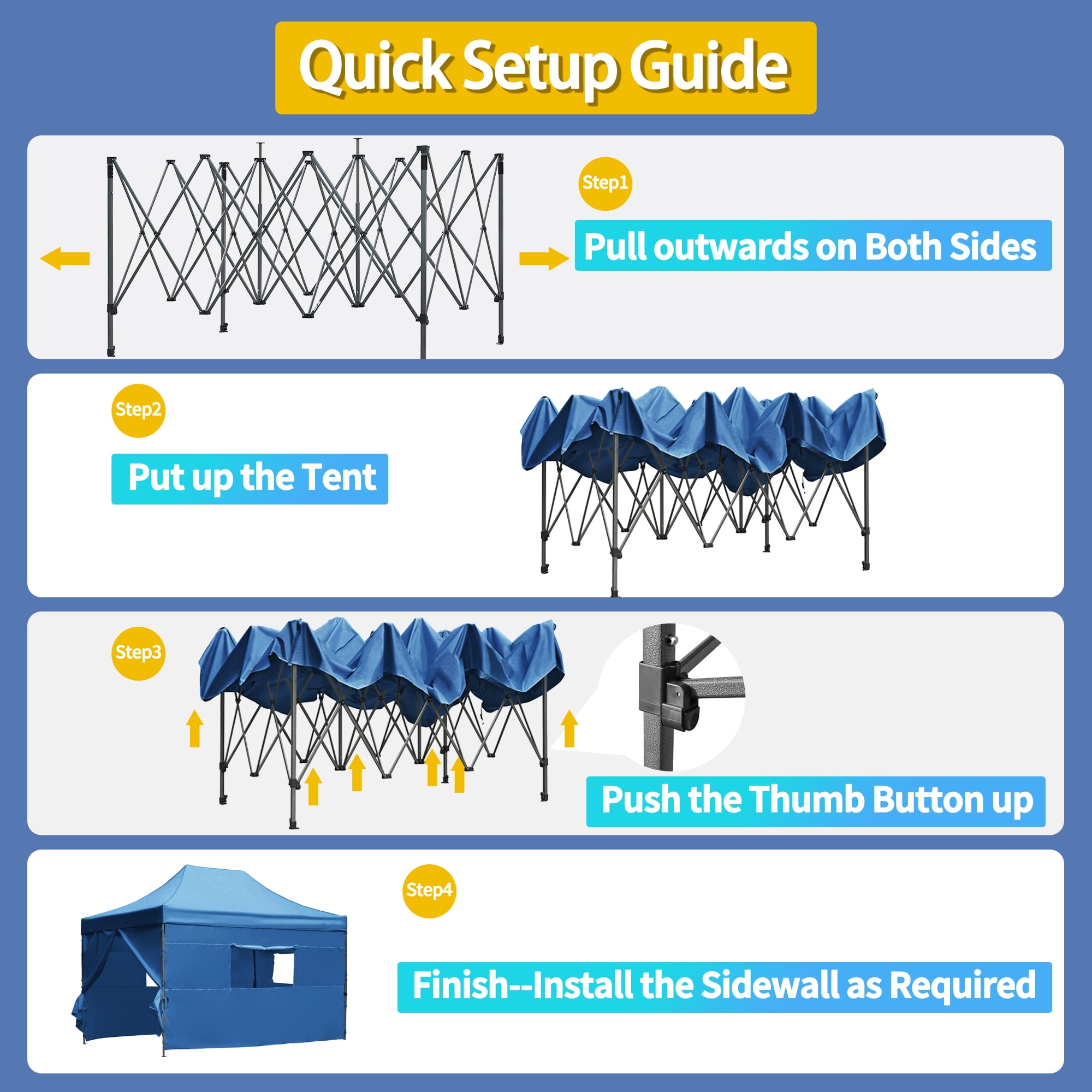 Euroco 10x15 Pop Up Canopy Tent, Heavy Duty Party Tent with 4 Sidewalls UV Waterproof Protection, 3 Height Adjustable Outdoor Canopy Tent for Weddings, Events, and Backyard Gatherings, Blue - Image 8