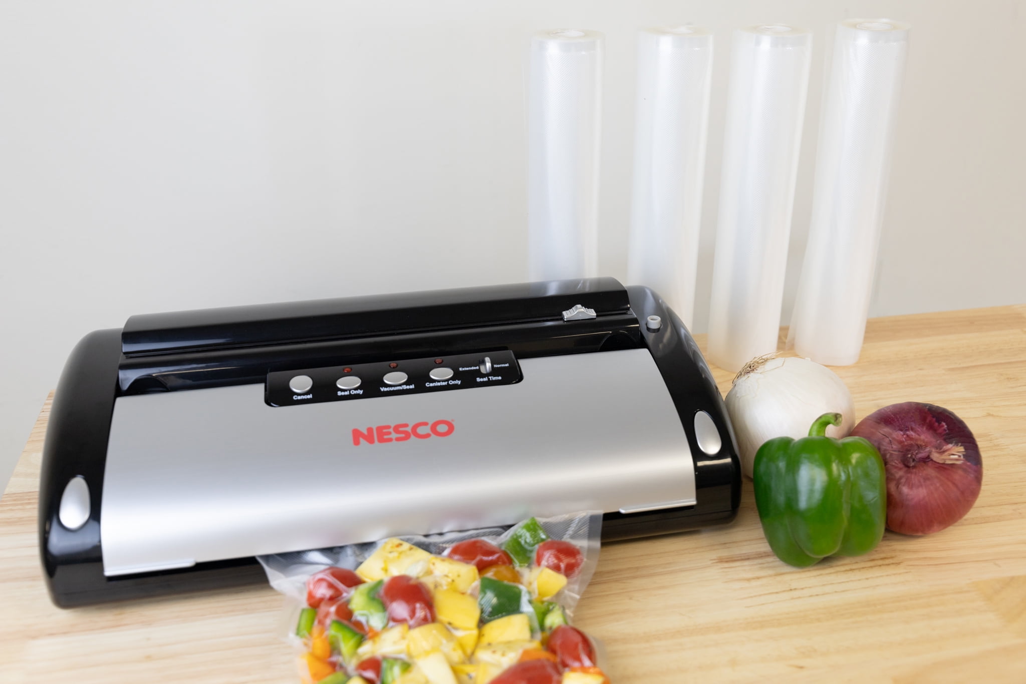 Nesco VS‑02 Vacuum Sealer Machine, Value Pack With (4) 11 in Rolls, Compact Multi‑Mode Food Sealer With Wet/Moist Food Mode, Built‑In Cutter & Roll Storage, For Bulk Buying & Freezer Meals - Image 5