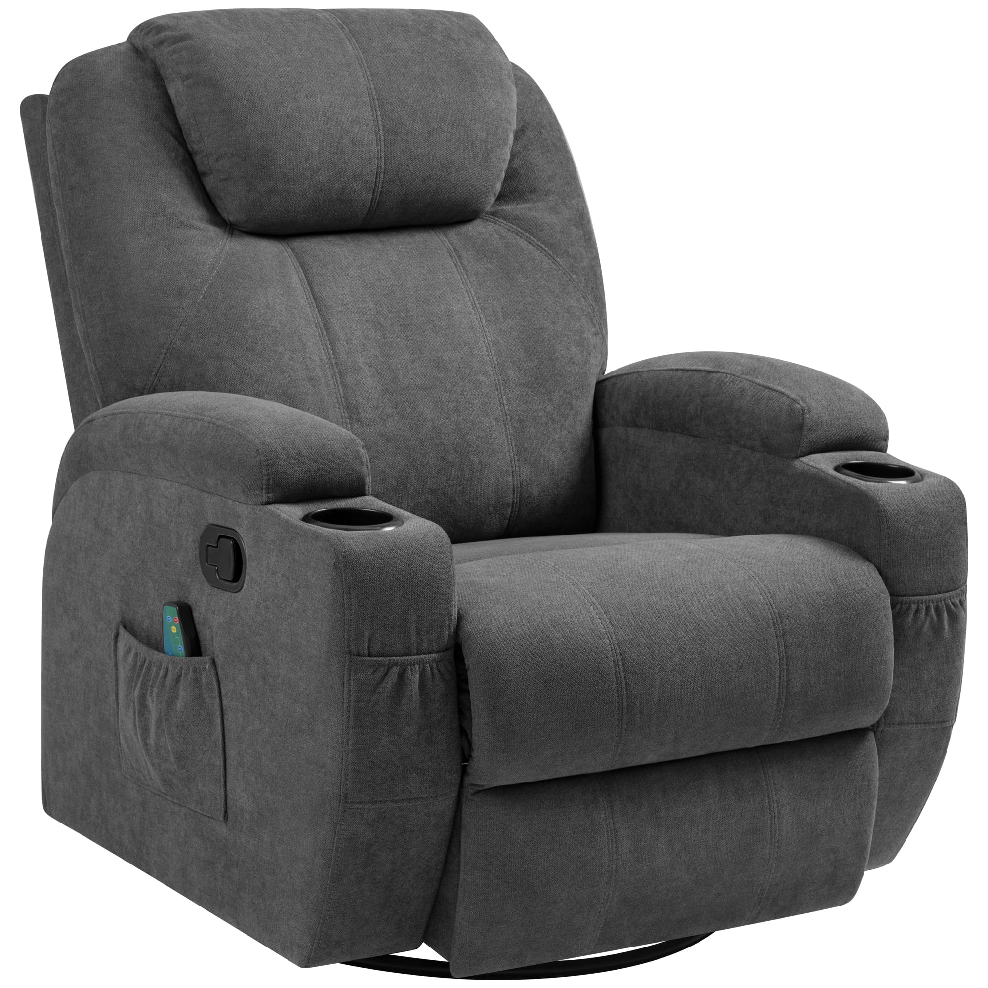 Vineego Recliner,Modern Fabric Rocking Chair with Massage,360 Degree Swivel Single Sofa Seat with Drink Holder - Image 3