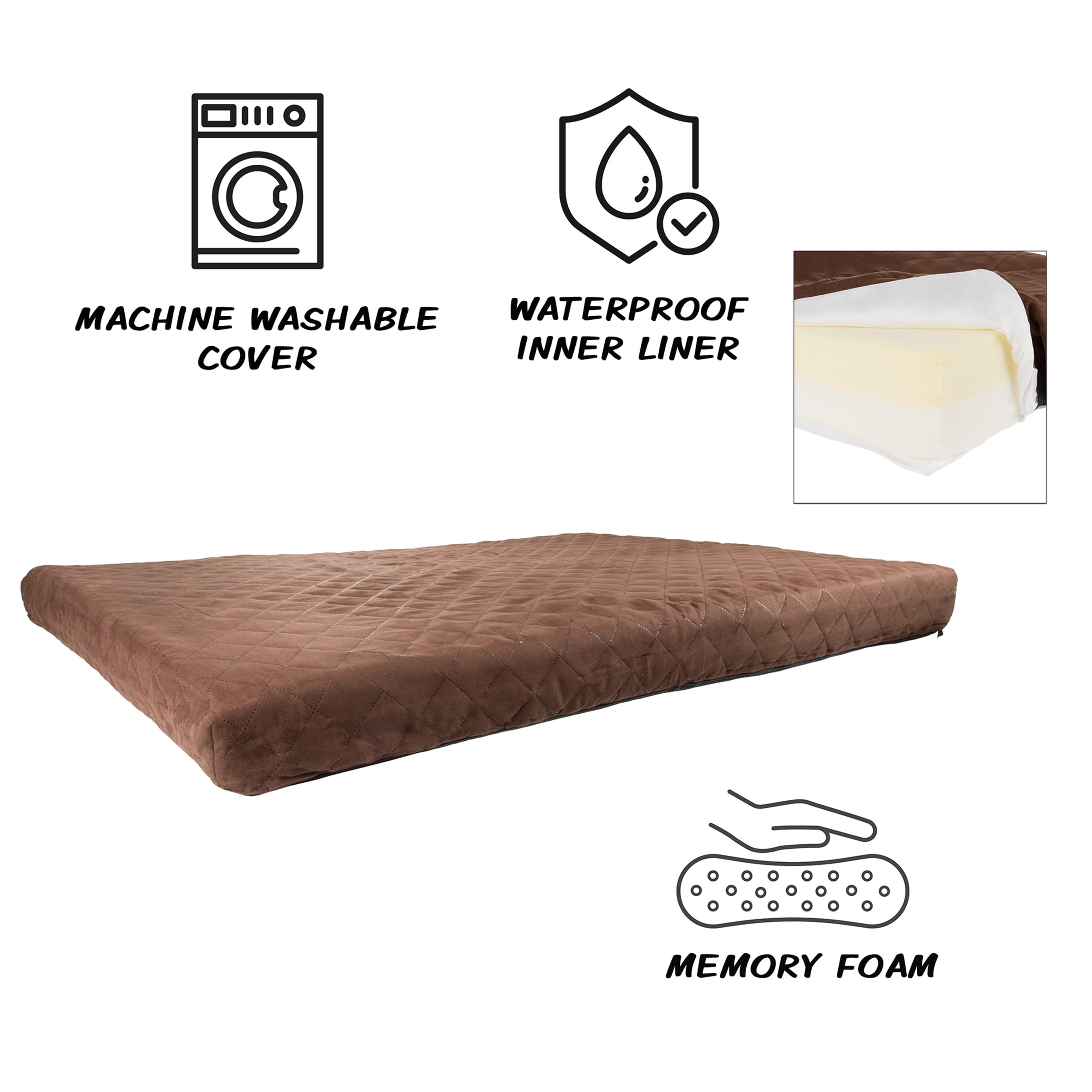 PETMAKER 36in Water-Resistant Dog Bed with Removable Washable Cover (Brown) - Image 2