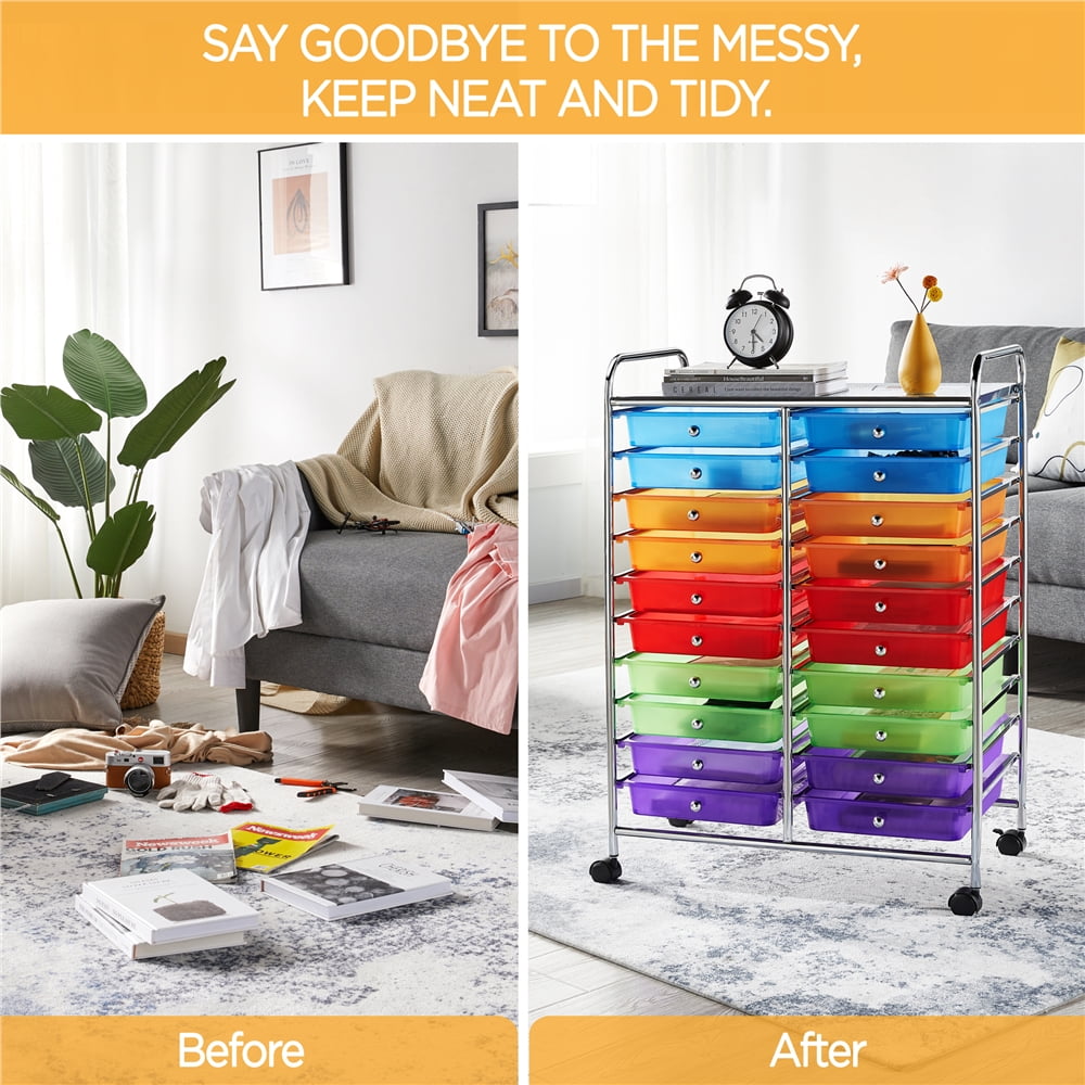 Alden Design 20-Drawer Metal Frame Storage Cart Rolling Bin with Lockable Wheels, Multicolor - Image 10